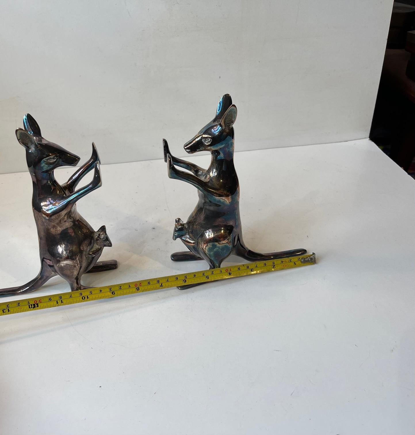Late 20th Century Vintage Kangaroo Bookends in Silver Plated Brass For Sale