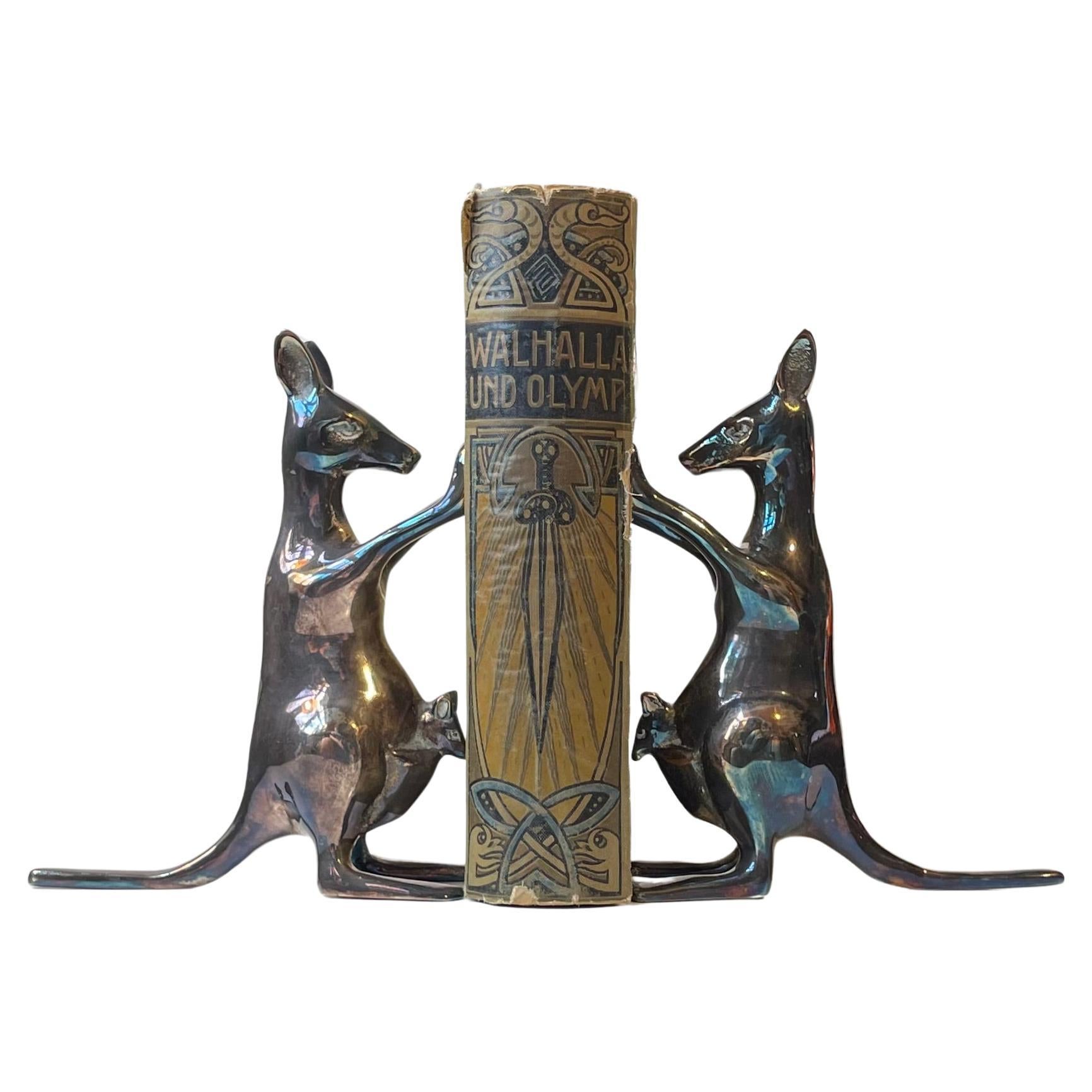 Vintage Kangaroo Bookends in Silver Plated Brass For Sale