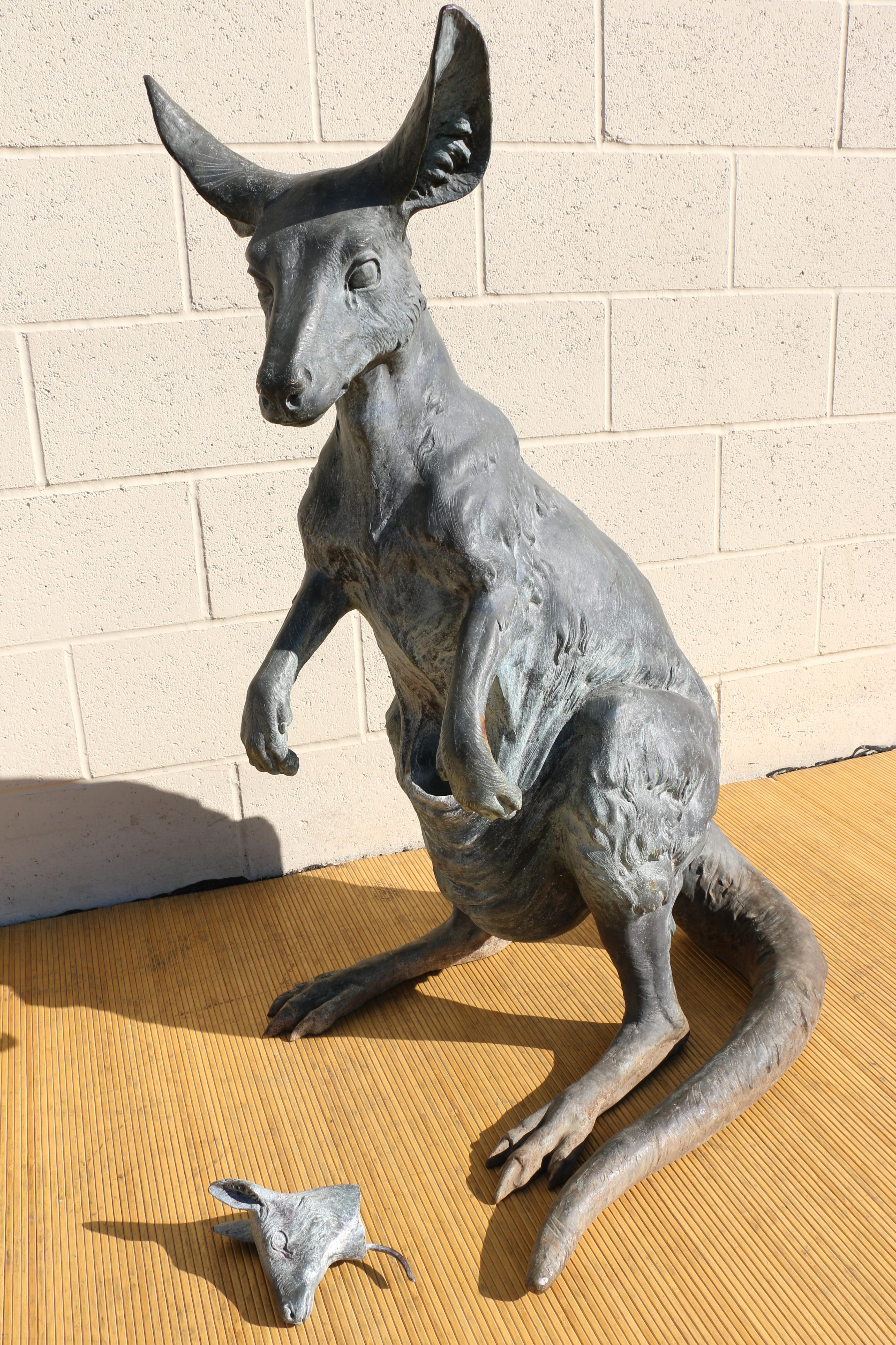 Vintage Kangaroo Bronze Statue by J. Daste In Good Condition For Sale In North Hollywood, CA