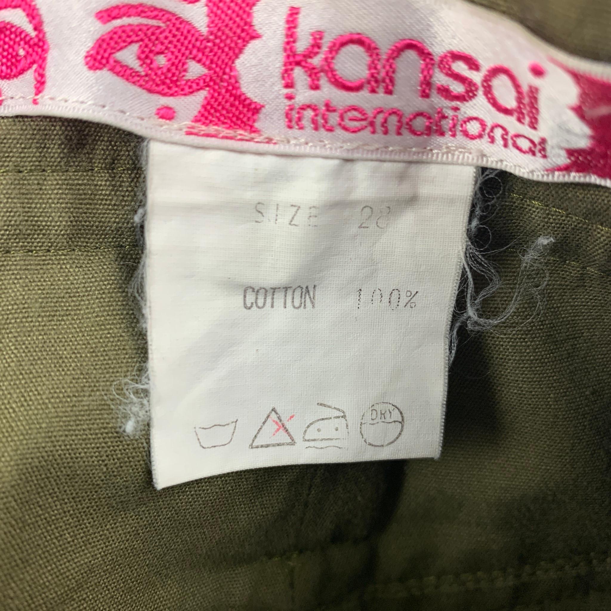 Vintage KANSAI YAMAMOTO Size 28 Olive Pleated Cotton High Waisted Shorts In Good Condition In San Francisco, CA