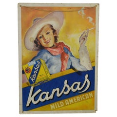 Retro Kansas Cigarettes Sign with Cowgirl, Thick Cardboard, Netherlands