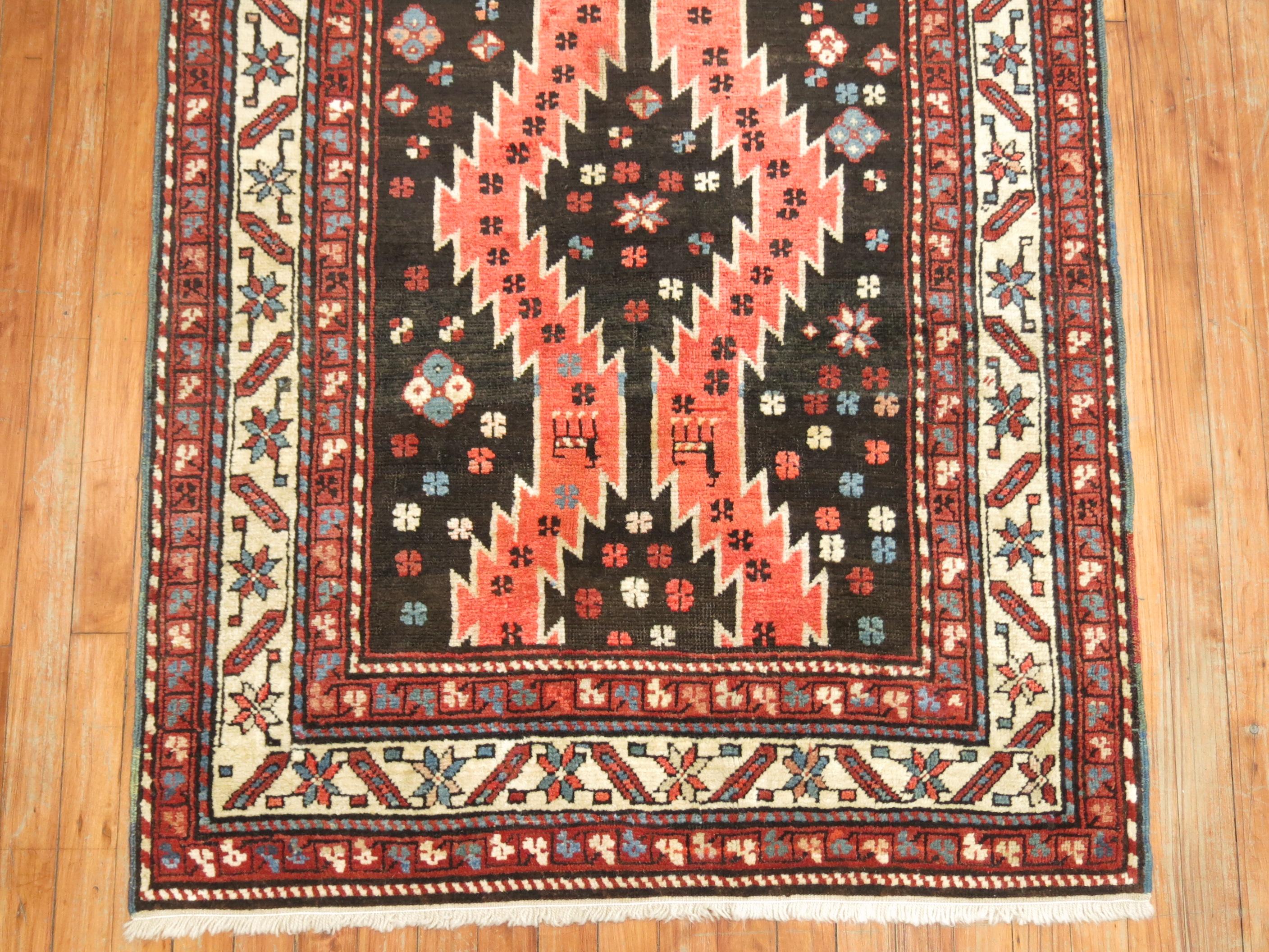 Decorative caliber Russian Karabagh rug in earthy colors.
