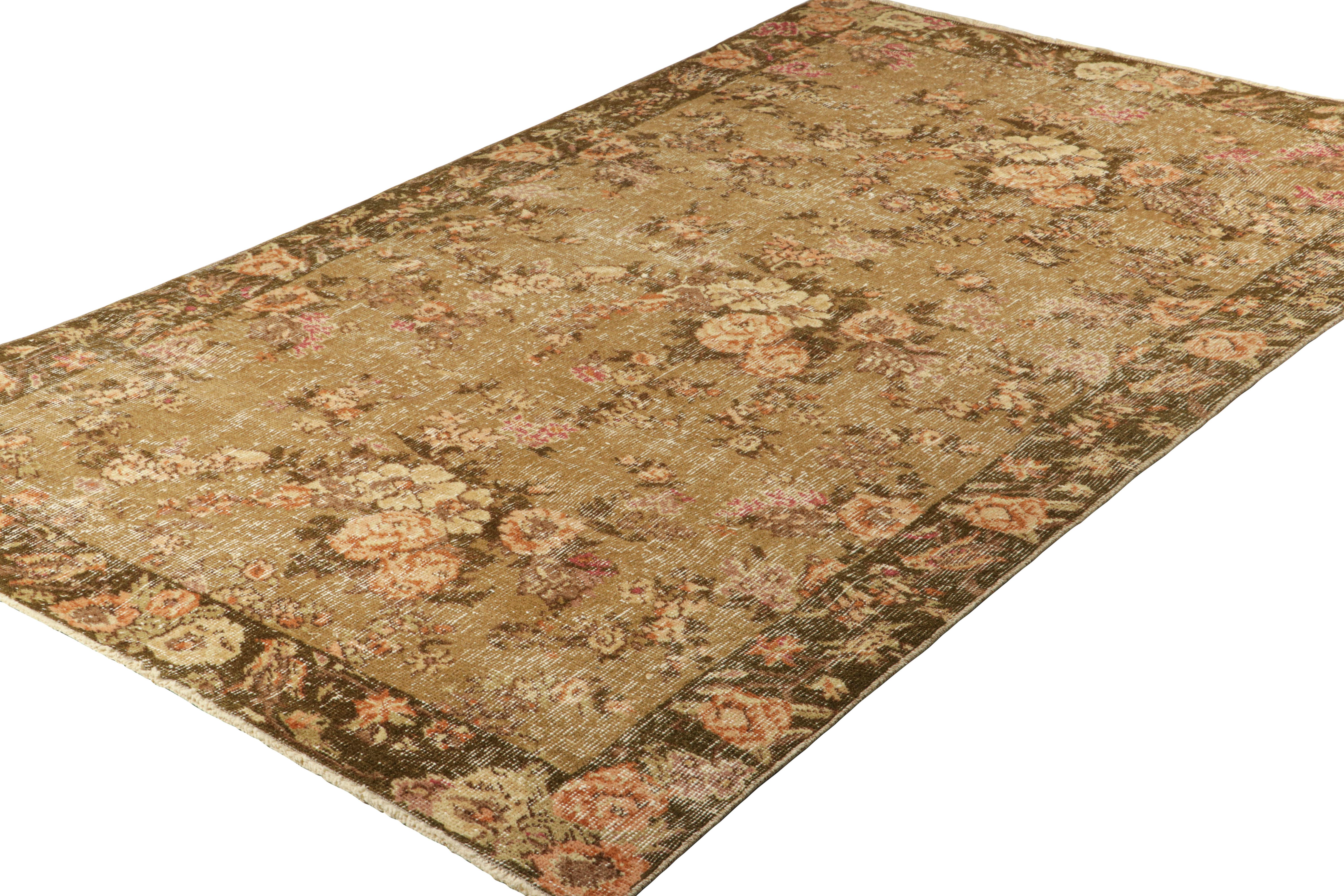 Hand-Knotted Vintage Karabagh Rug in Brown with All-Over Floral Patterns, from Rug & Kilim For Sale