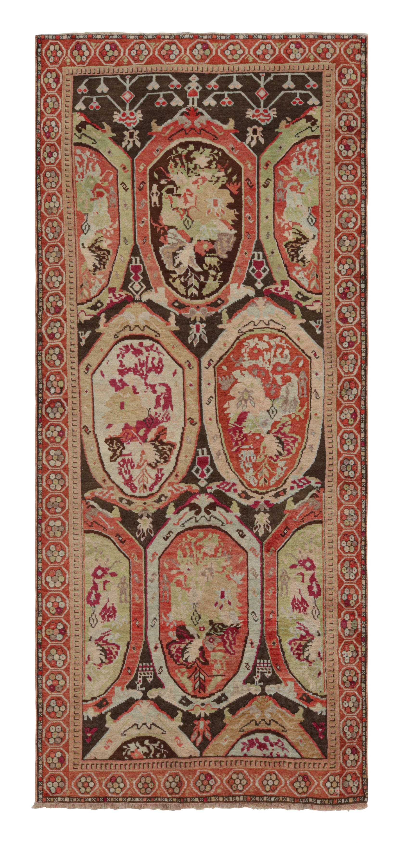 Alfombra Vintage Karabagh Marrón con Medallones Florales  Rug & Kilim en venta