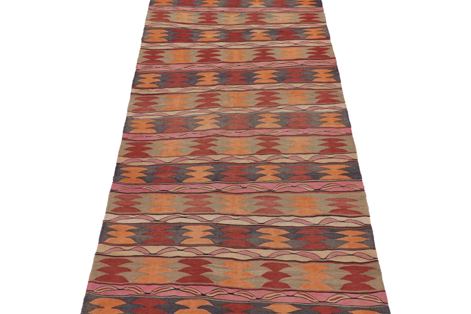 Vintage Karadagh Persian Kilim in Red, Orange & Beige Patterns In Good Condition For Sale In Long Island City, NY