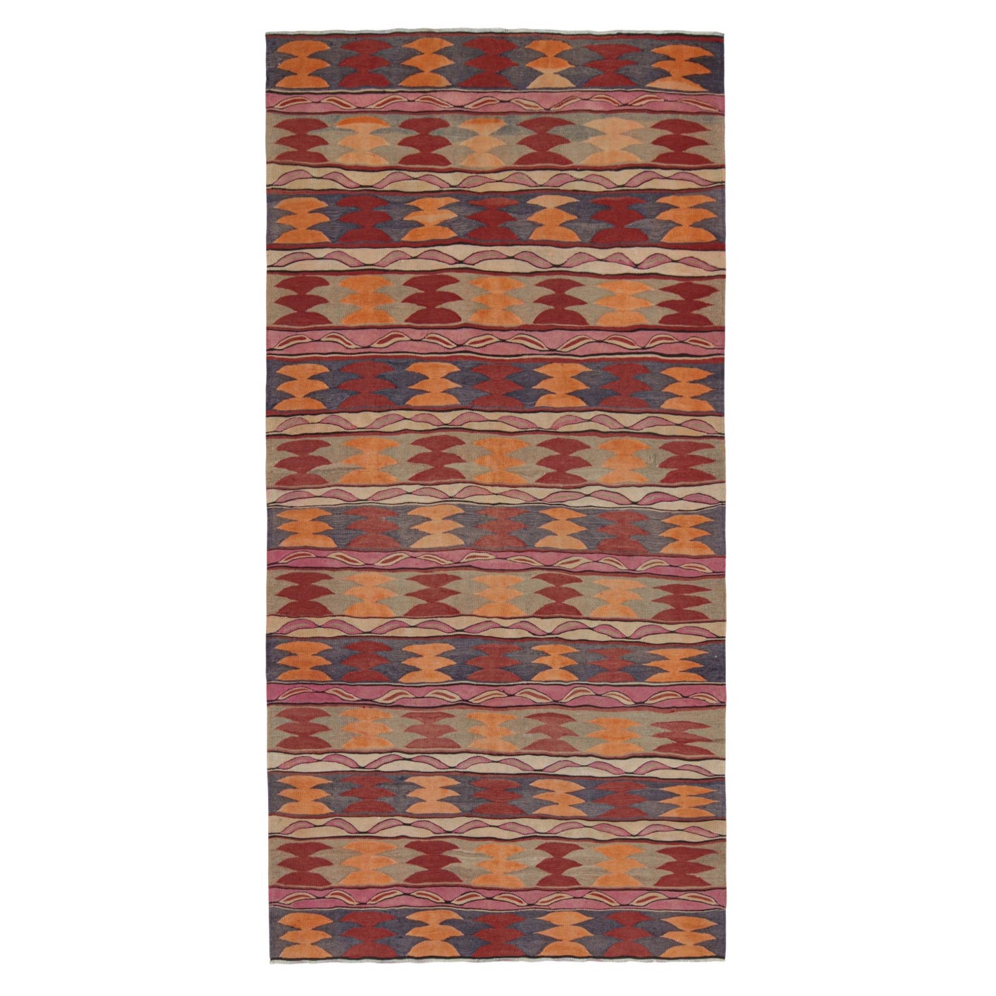 Kilim persiano Karadagh vintage con motivi rossi, arancioni e beige