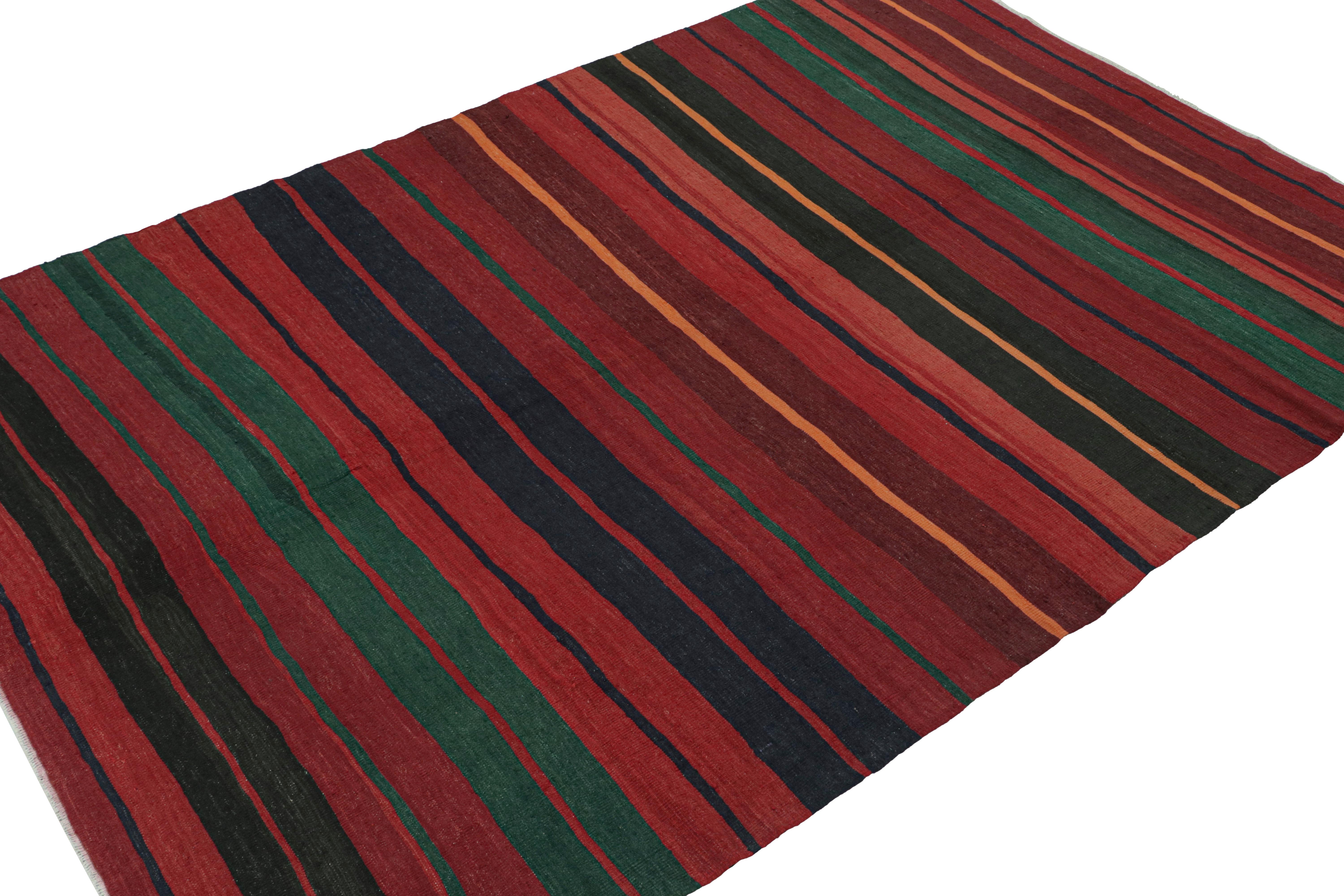 Tribal Vintage Karadagh Persian Kilim in Red with Multicolor Stripes by Rug & Kilim For Sale