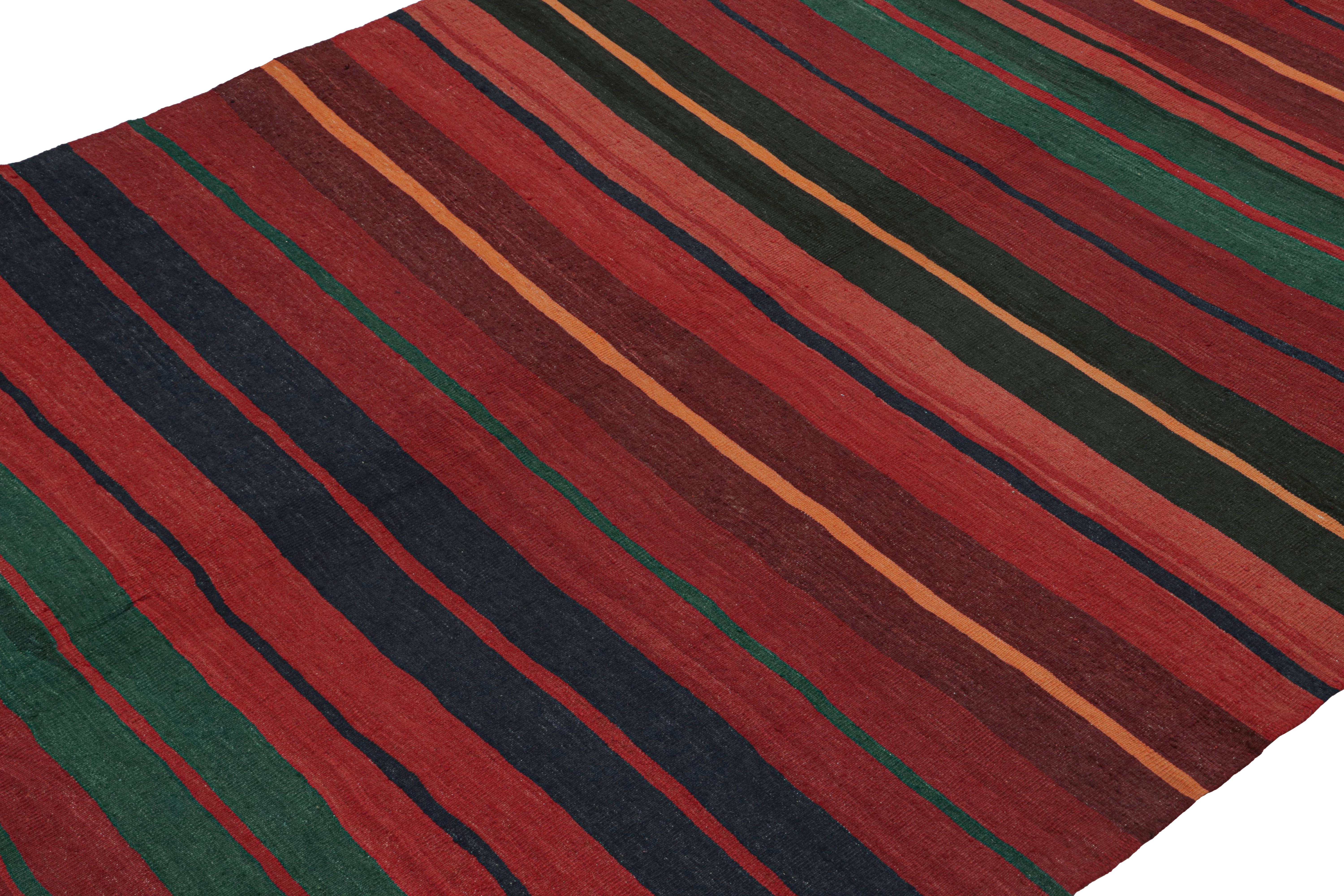 Hand-Knotted Vintage Karadagh Persian Kilim in Red with Multicolor Stripes by Rug & Kilim For Sale
