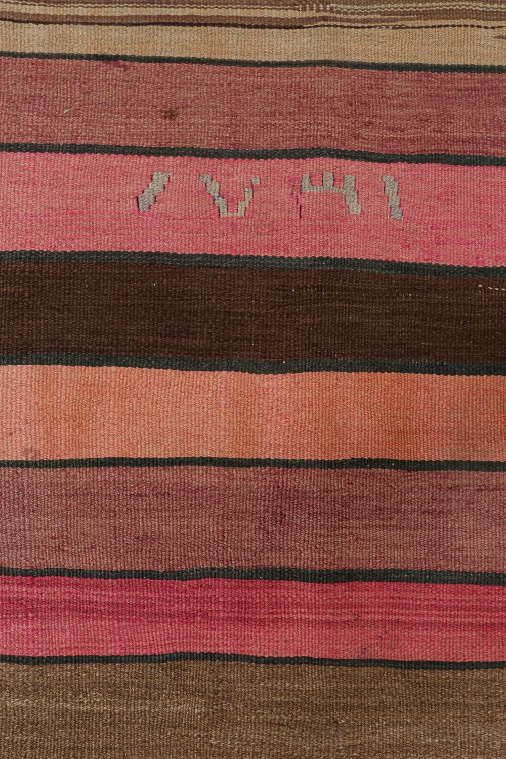 Tribal Vintage Karadagh Persian Kilim with Pink and Brown Stripes For Sale