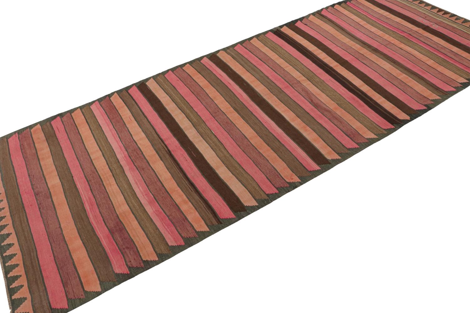 Hand-Knotted Vintage Karadagh Persian Kilim with Pink and Brown Stripes For Sale