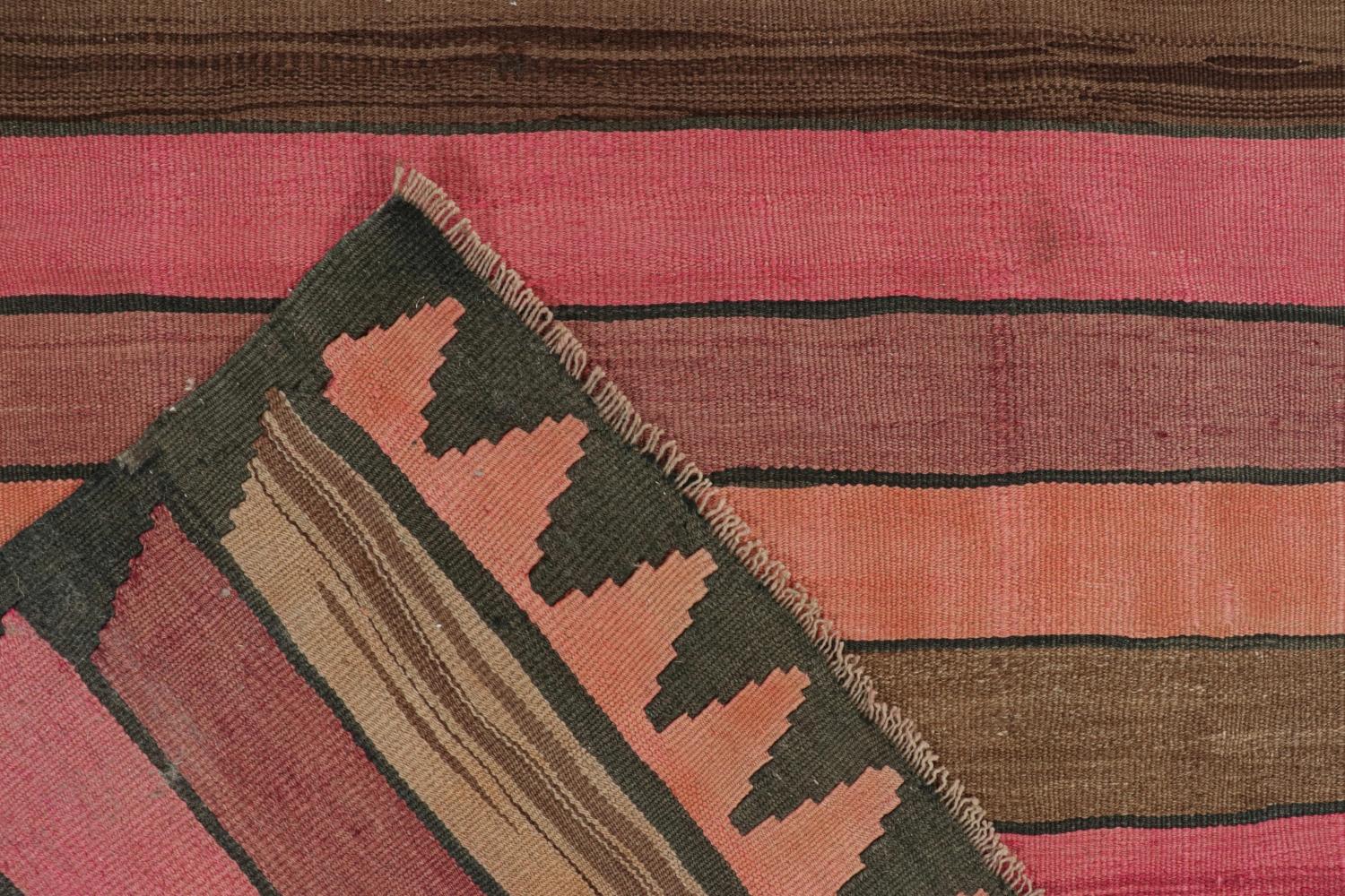 Wool Vintage Karadagh Persian Kilim with Pink and Brown Stripes For Sale