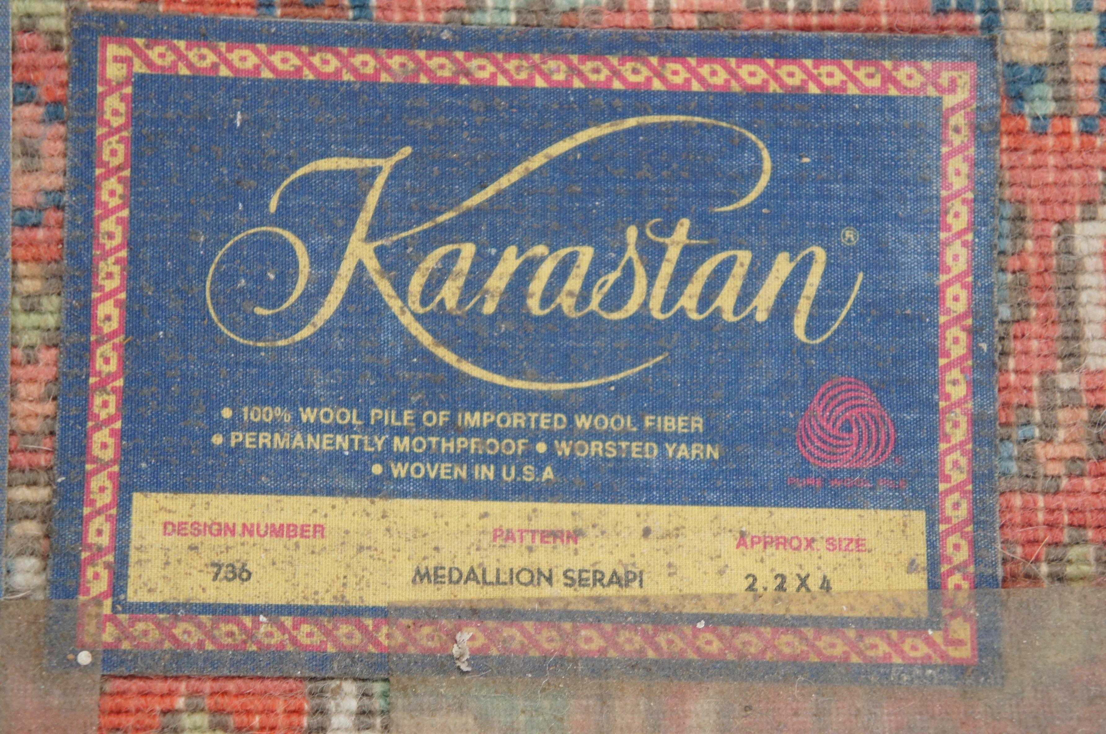 Vintage Karastan 736 Medallion Serapi 100% Wool Area Rug Mat Oriental 3