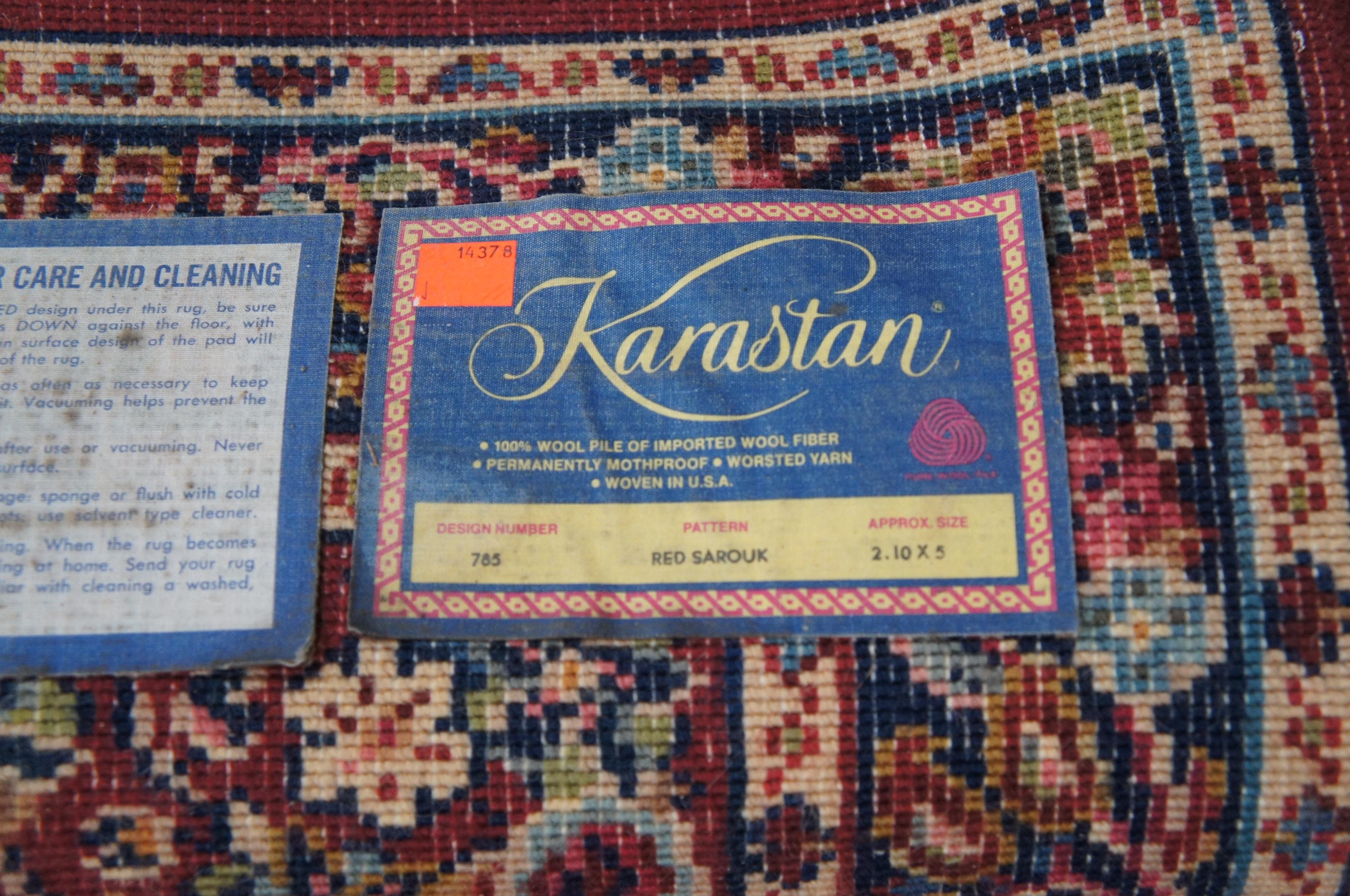 Vintage Karastan 785 Red Sarouk 100% Wool Area Rug Mat Runner Oriental 3