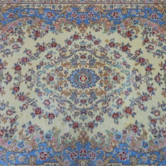 Vintage Karastan Ivory Medallion Kirman #711 Floral Oriental Rug, circa 1950