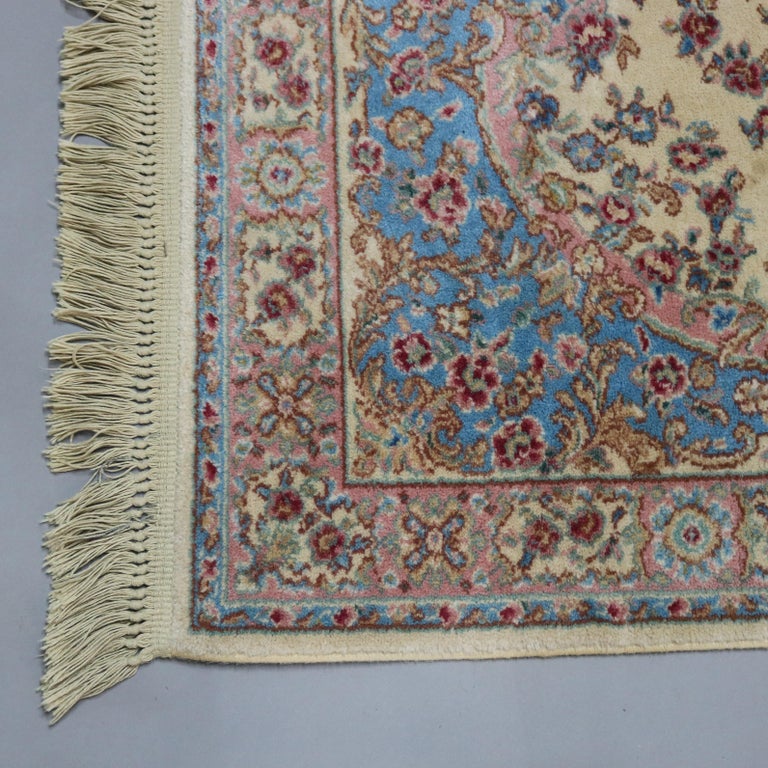 Vintage Karastan Ivory Medallion Kirman 711 Floral Oriental Rug, circa
