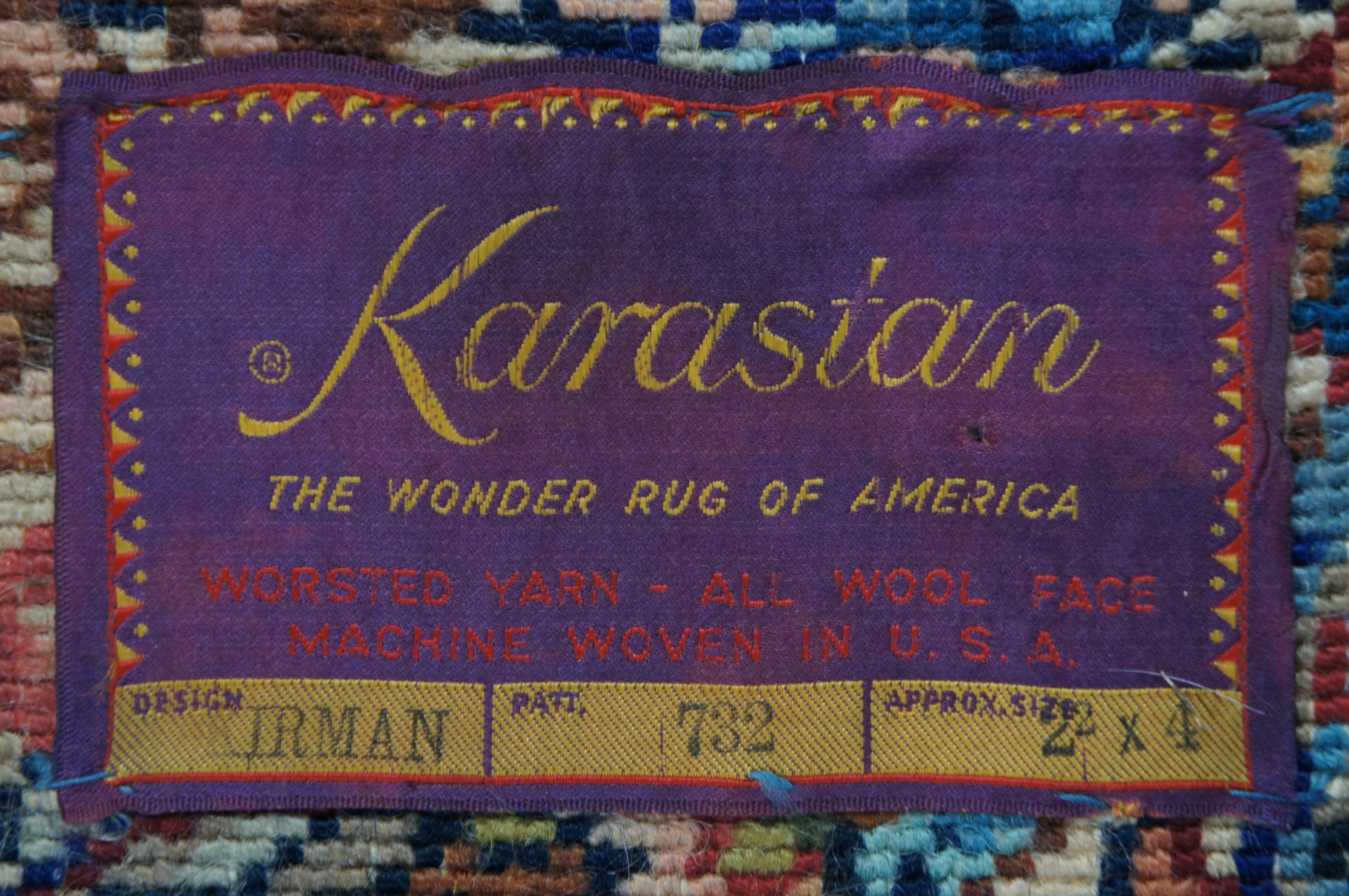 Vintage Karastan Kirman 732 Floral All Over Wool Area Rug Carpet Mat 2' x 4' 8