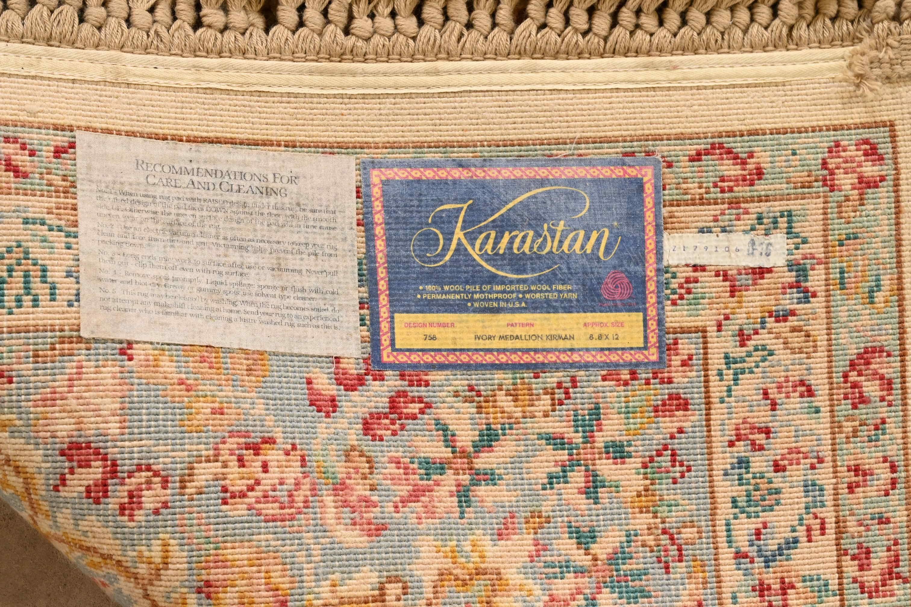 Vintage Karastan Kirman Room Size Wool Area Rug in Cream, Pink, and Light Blue 7