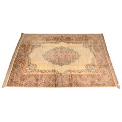 Vintage Karastan Kirman Room Size Wool Area Rug in Cream, Pink, and Light Blue