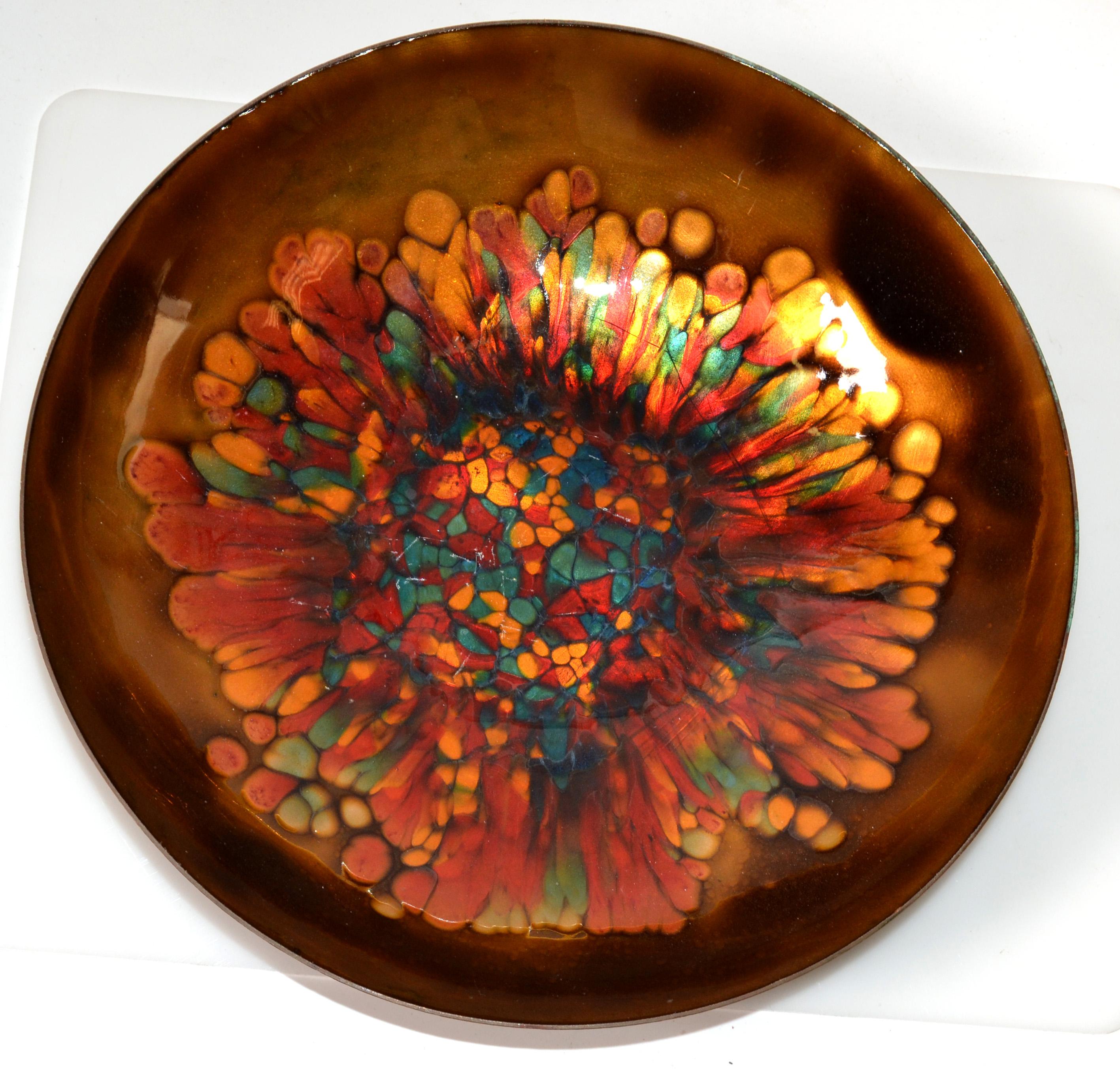 Vintage Kareka Enamel Over Copper Decorative Bowl, Plate, Centerpiece 4