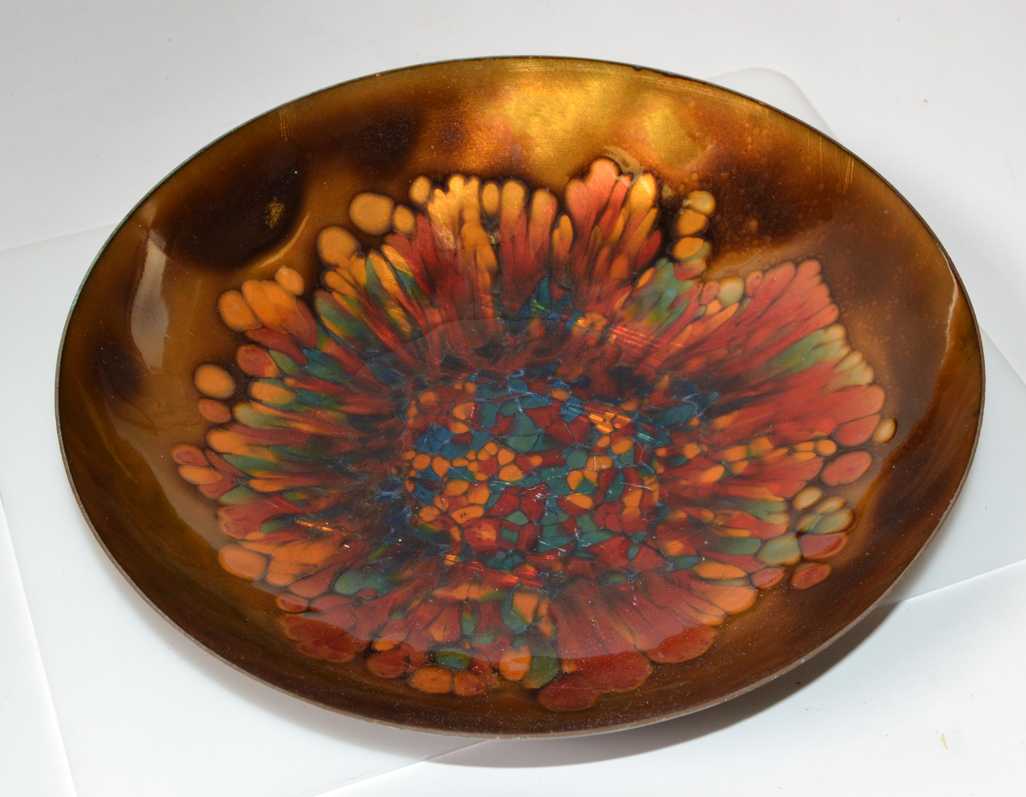 Late 20th Century Vintage Kareka Enamel Over Copper Decorative Bowl, Plate, Centerpiece