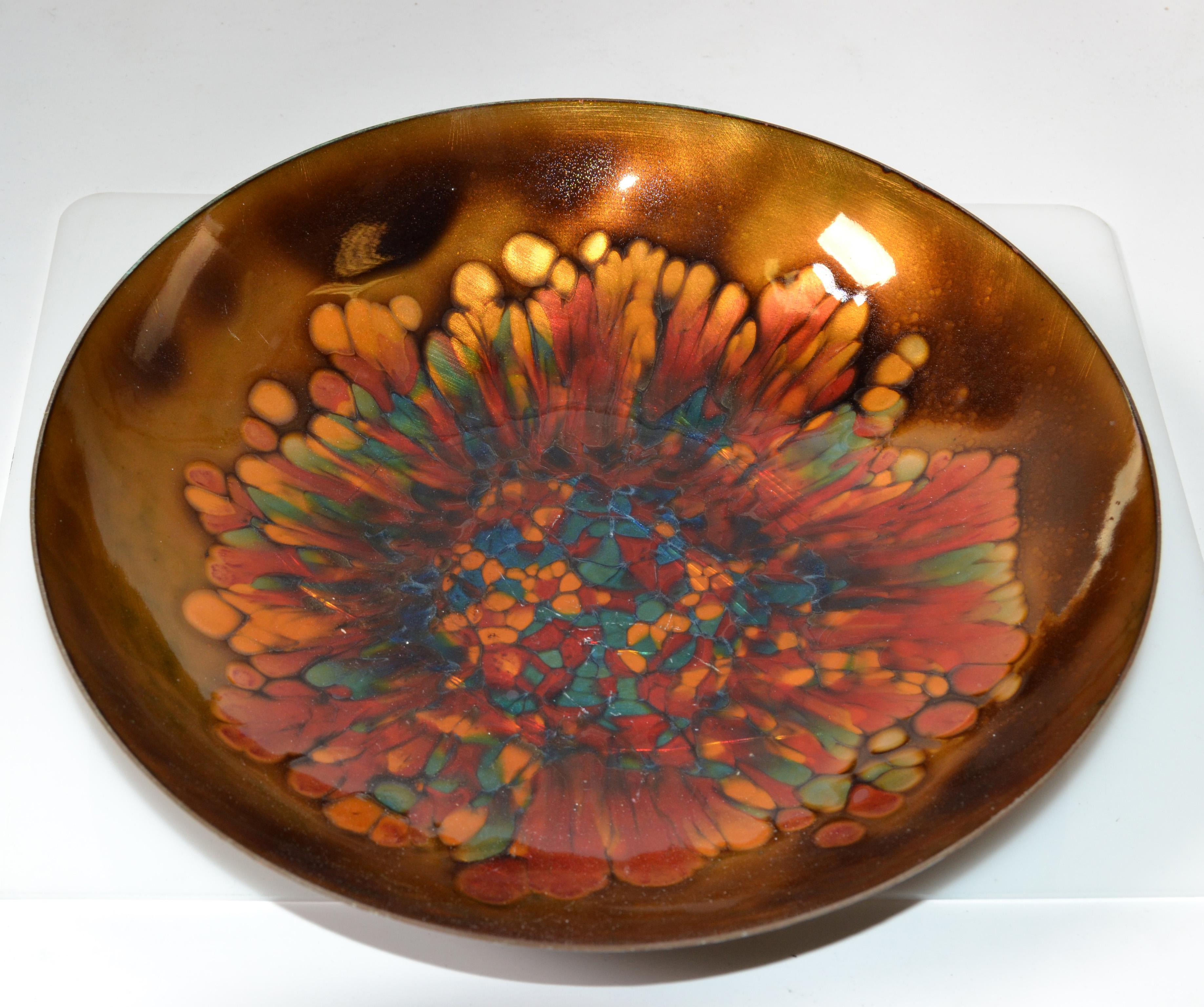 Vintage Kareka Enamel Over Copper Decorative Bowl, Plate, Centerpiece 1