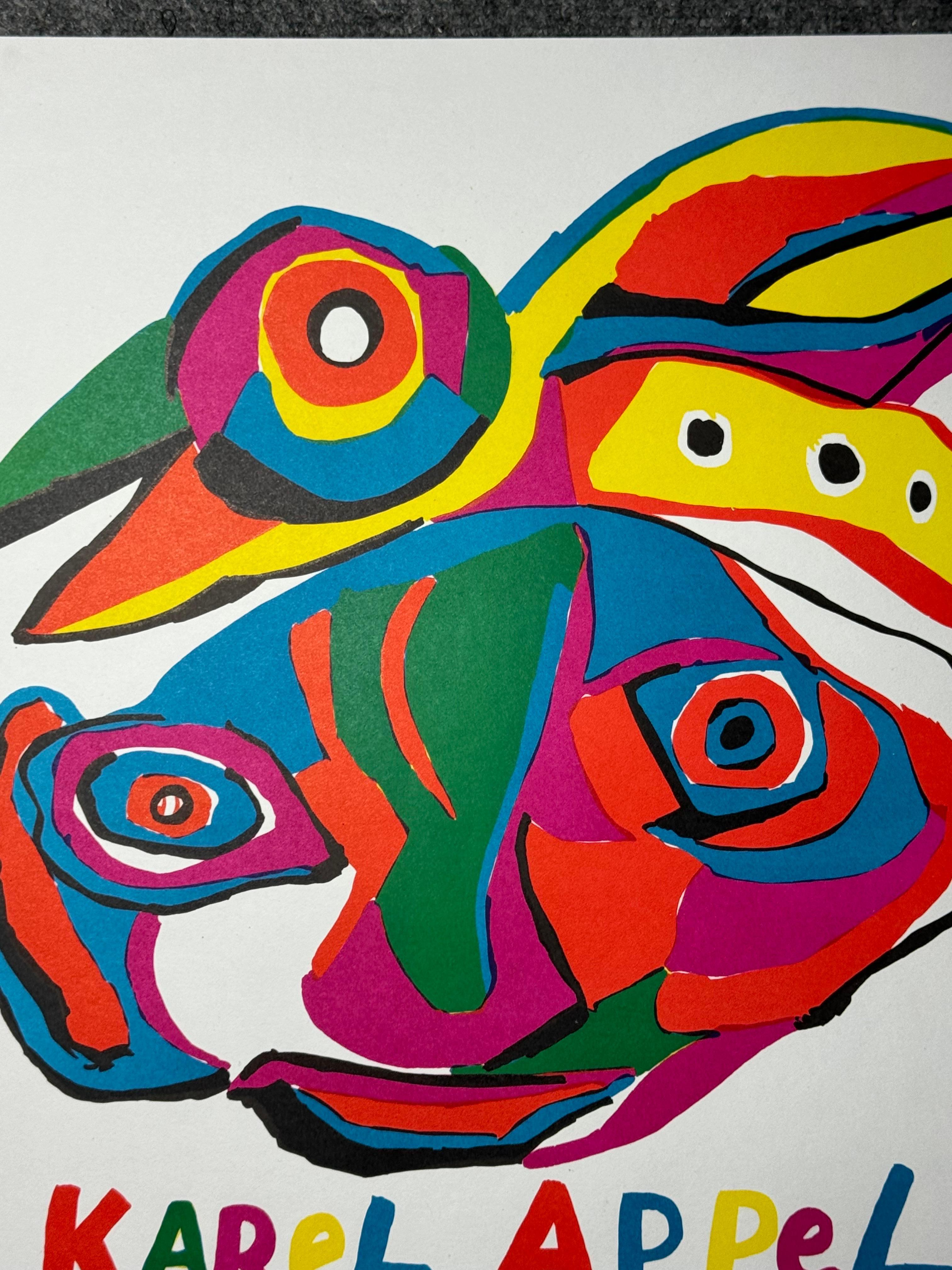 Gorgeous lithograph after Karel Appel for an exhibition in the London Arts Gallery circa 1969. This print is marked 