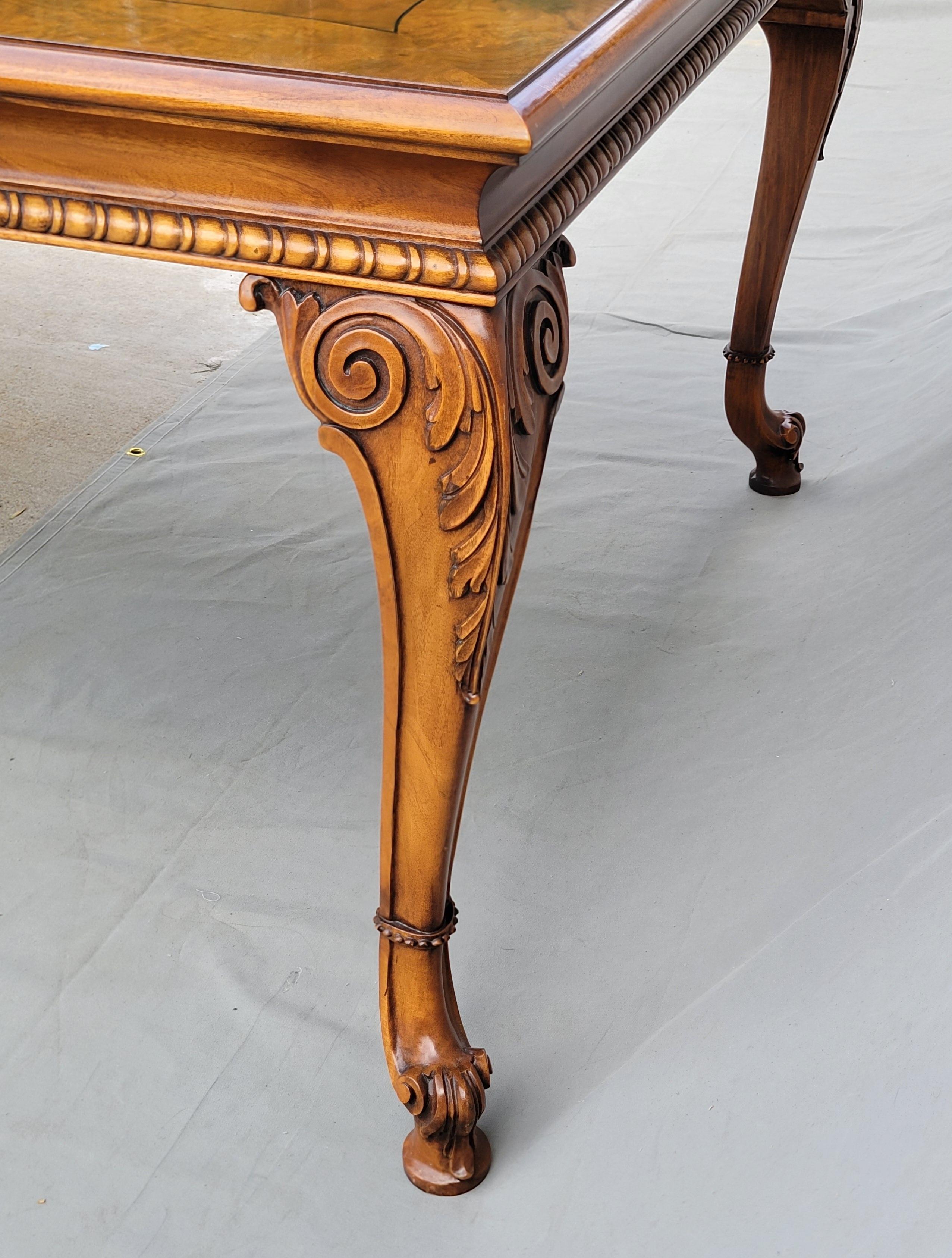Vintage Karges Burl Walnut Dining Table With 3 Leaves and Pads 4