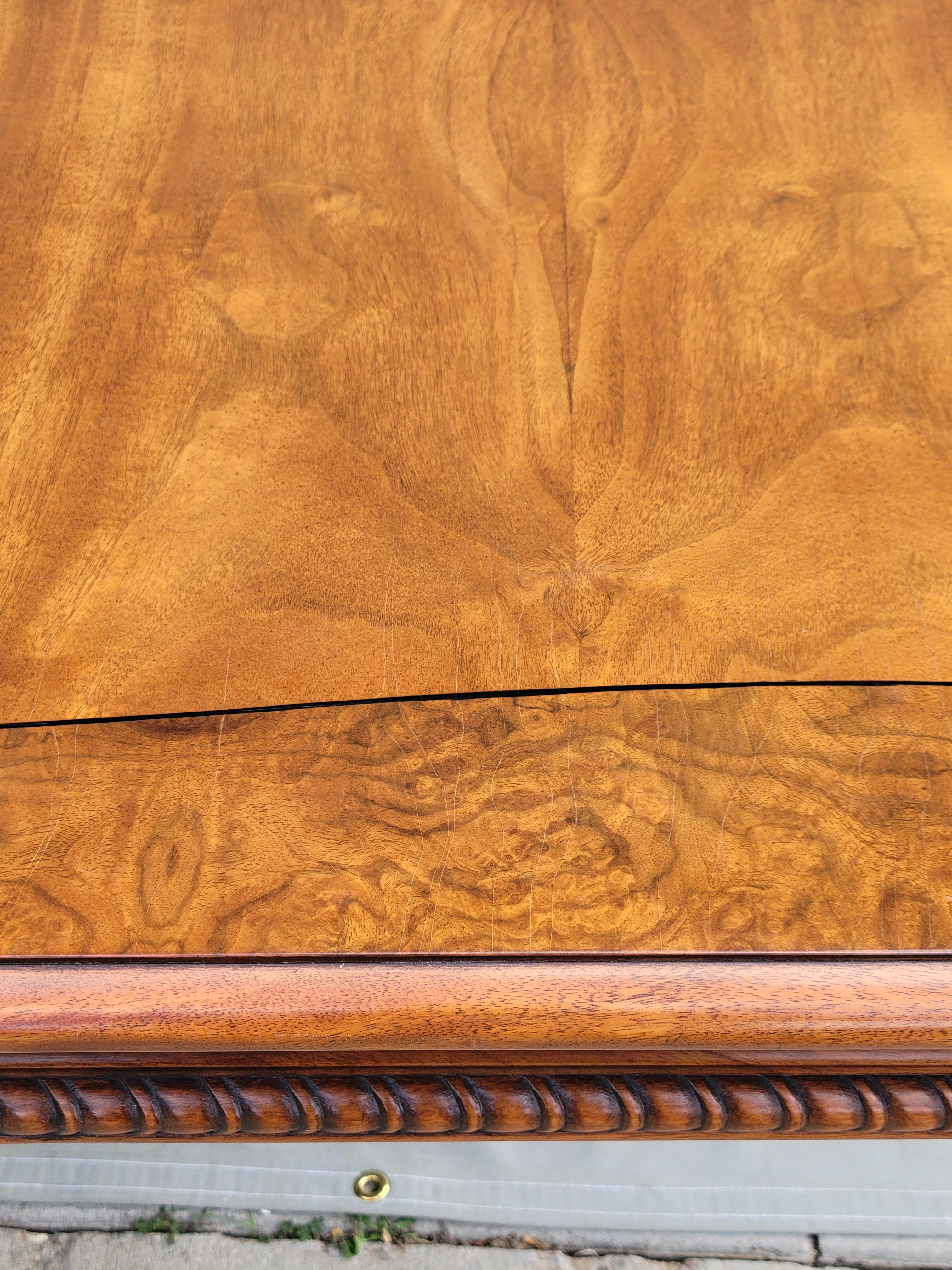 Vintage Karges Burl Walnut Dining Table With 3 Leaves and Pads 6