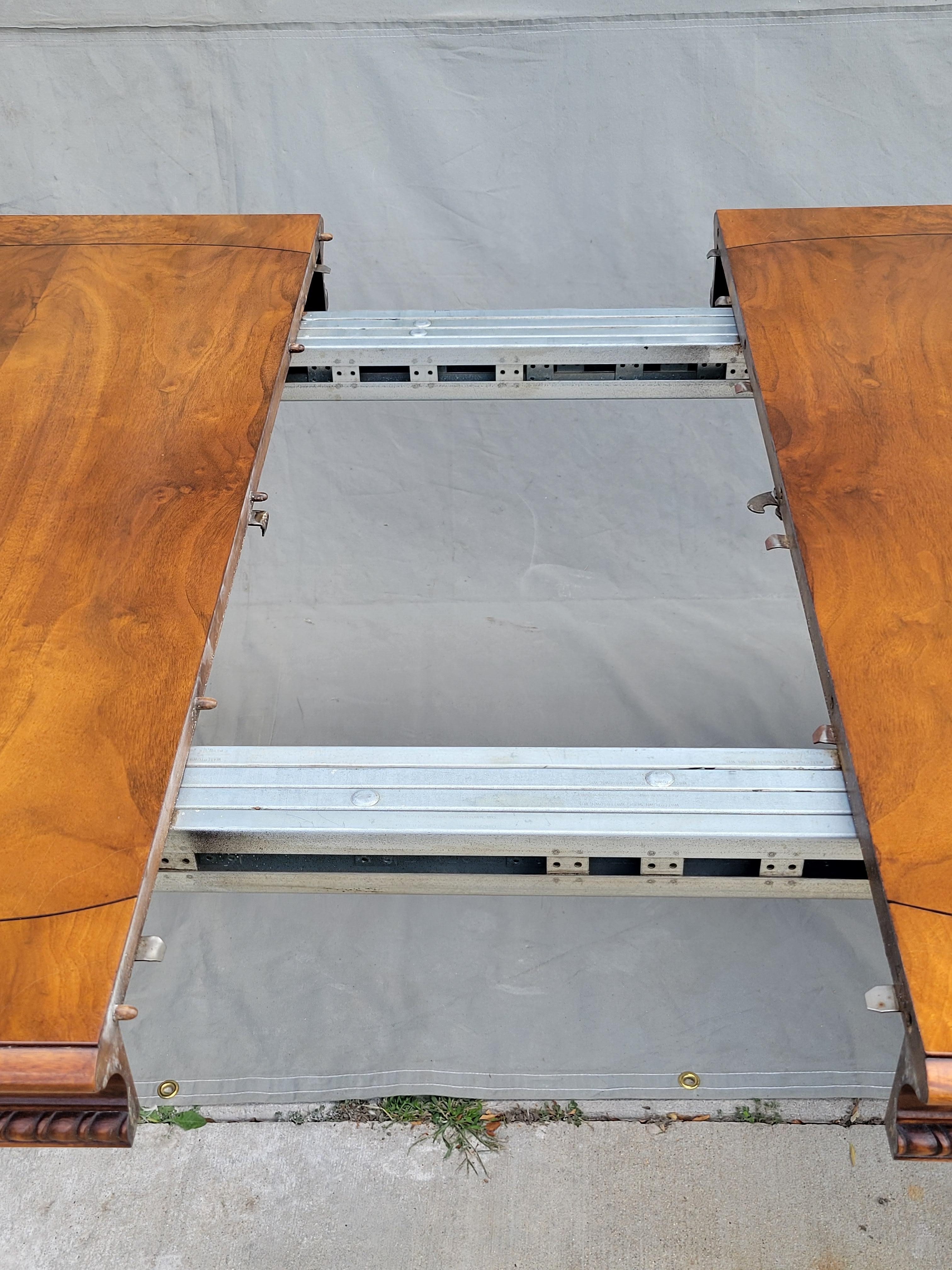 Vintage Karges Burl Walnut Dining Table With 3 Leaves and Pads 9