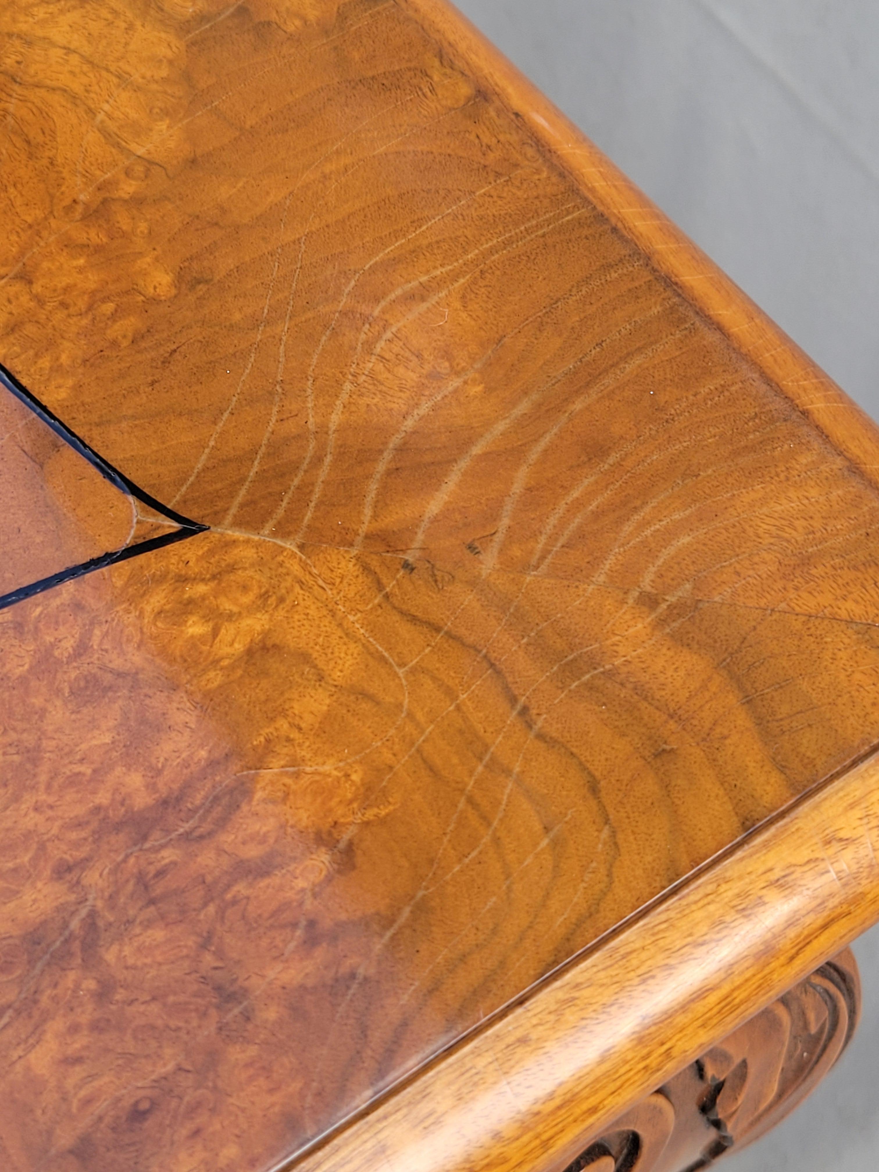 Vintage Karges Burl Walnut Dining Table With 3 Leaves and Pads 10