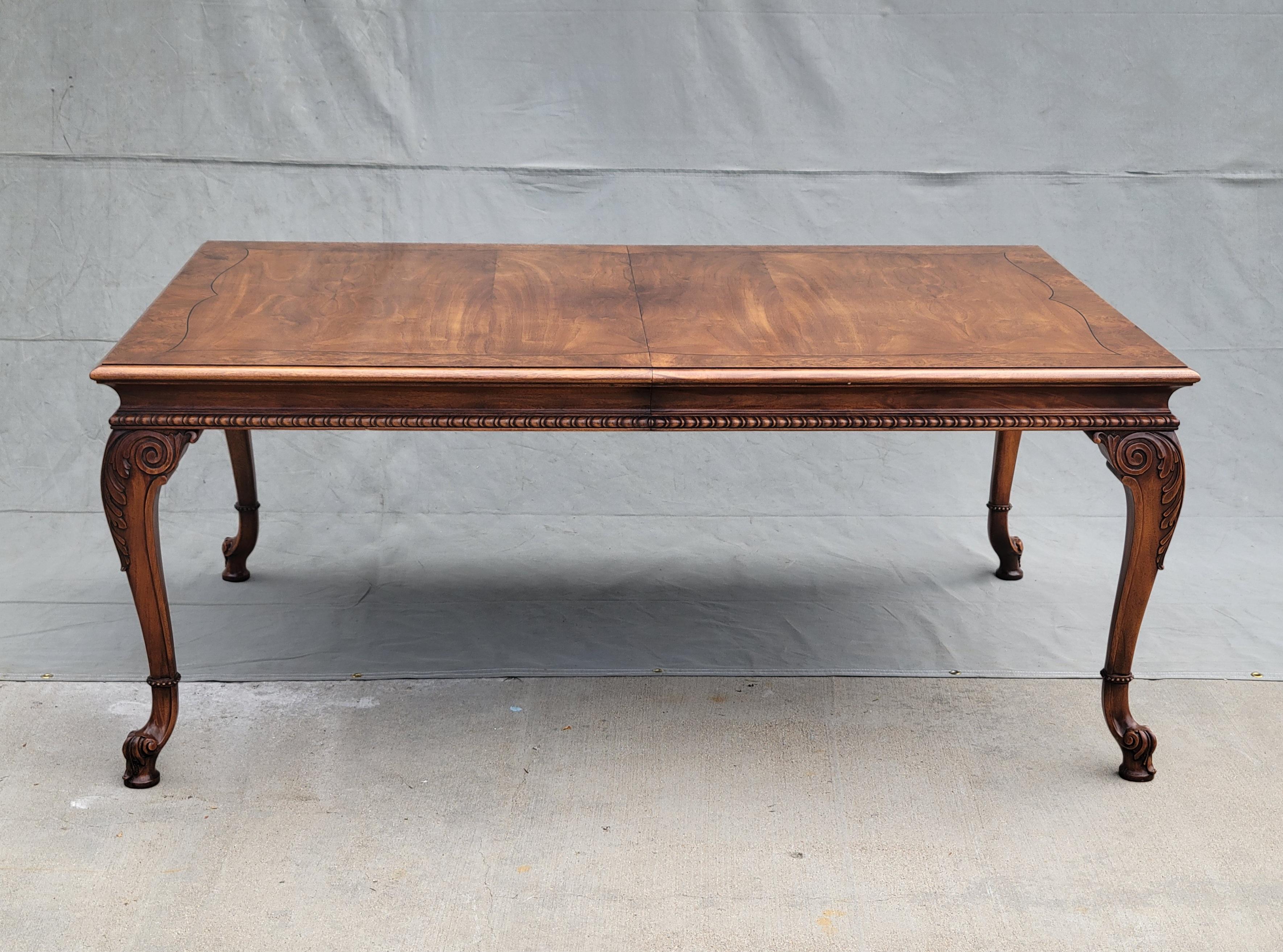 Baroque Vintage Karges Burl Walnut Dining Table With 3 Leaves and Pads