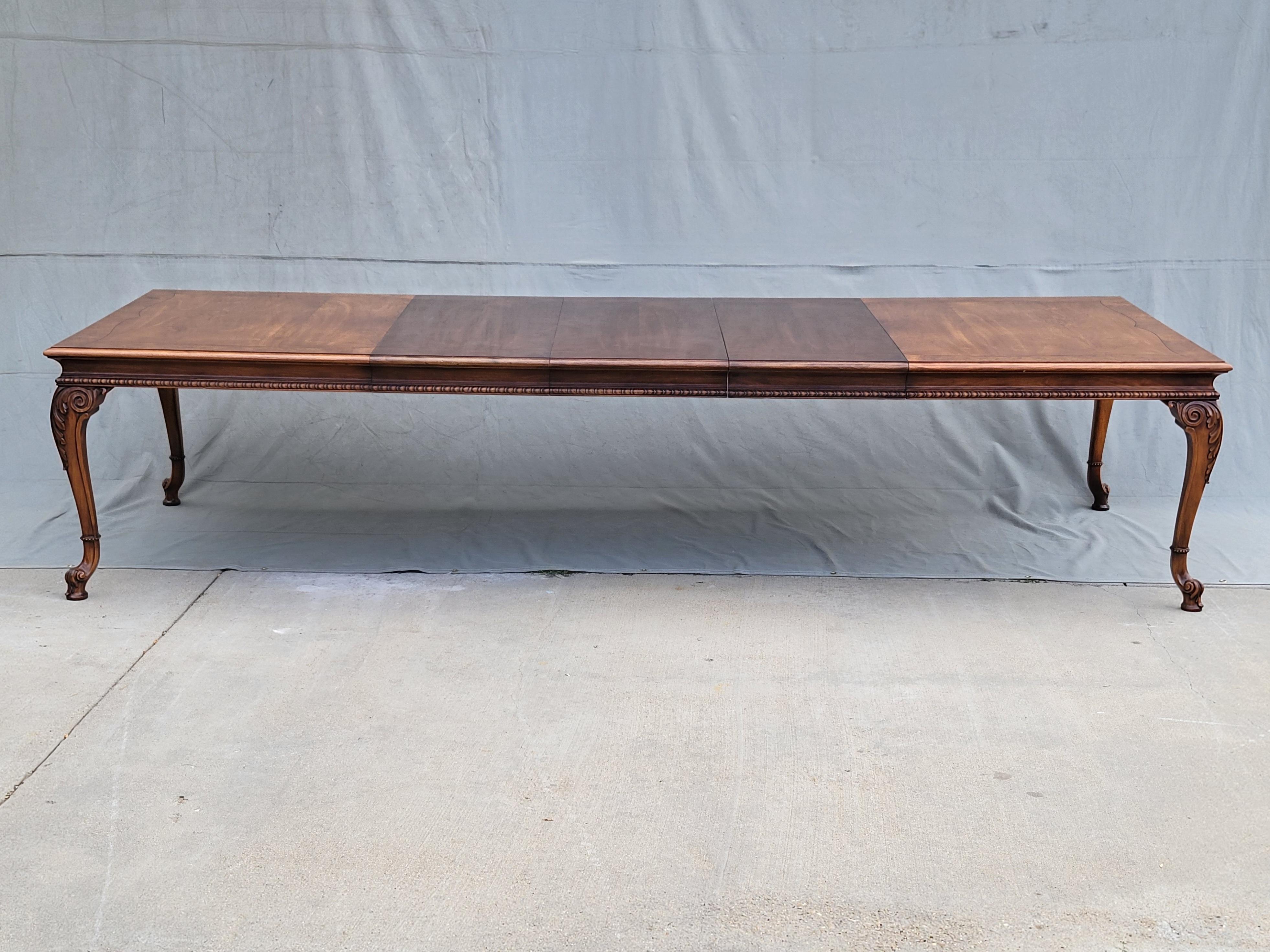 American Vintage Karges Burl Walnut Dining Table With 3 Leaves and Pads