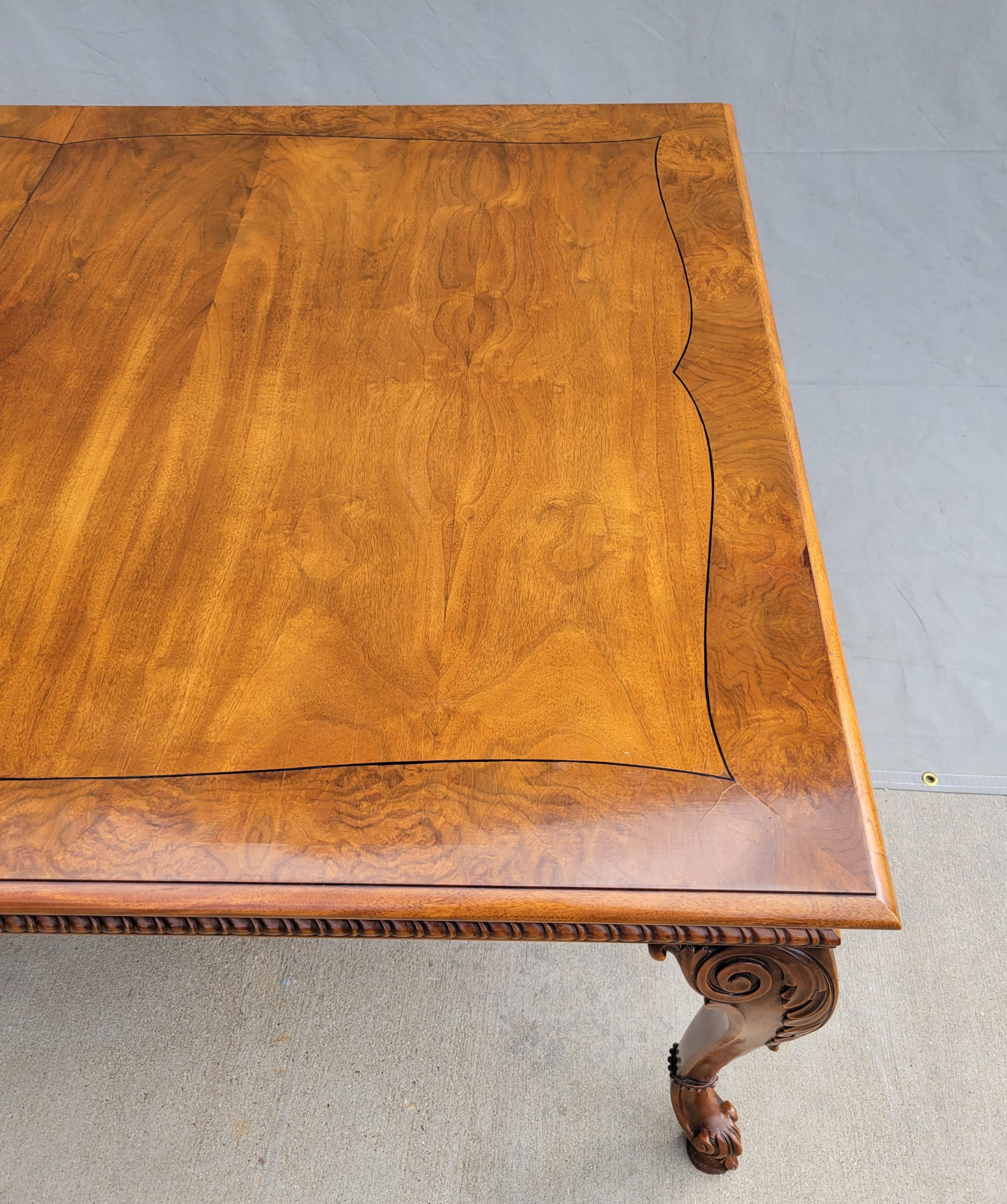 Vintage Karges Burl Walnut Dining Table With 3 Leaves and Pads 1