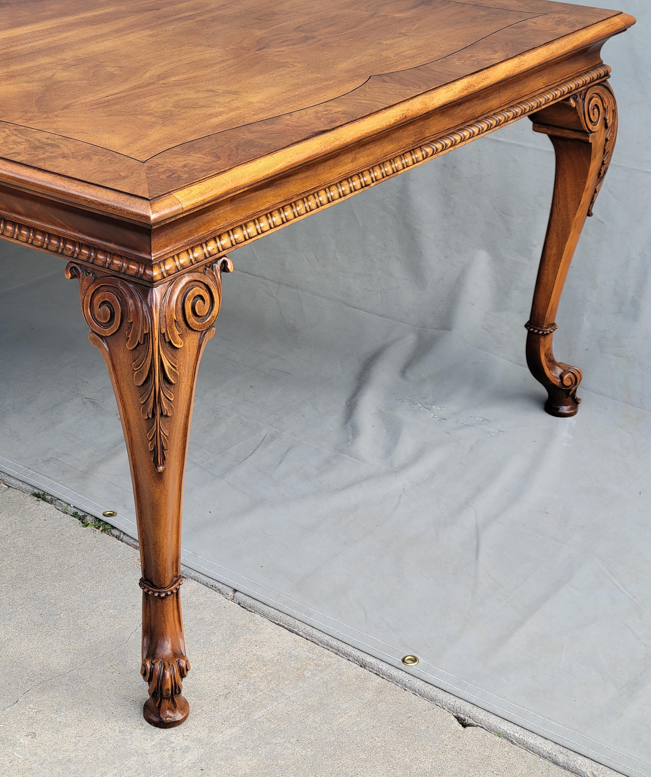 Vintage Karges Burl Walnut Dining Table With 3 Leaves and Pads 3