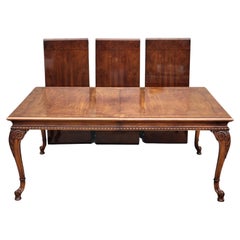 Vintage Karges Burl Walnut Dining Table With 3 Leaves and Pads