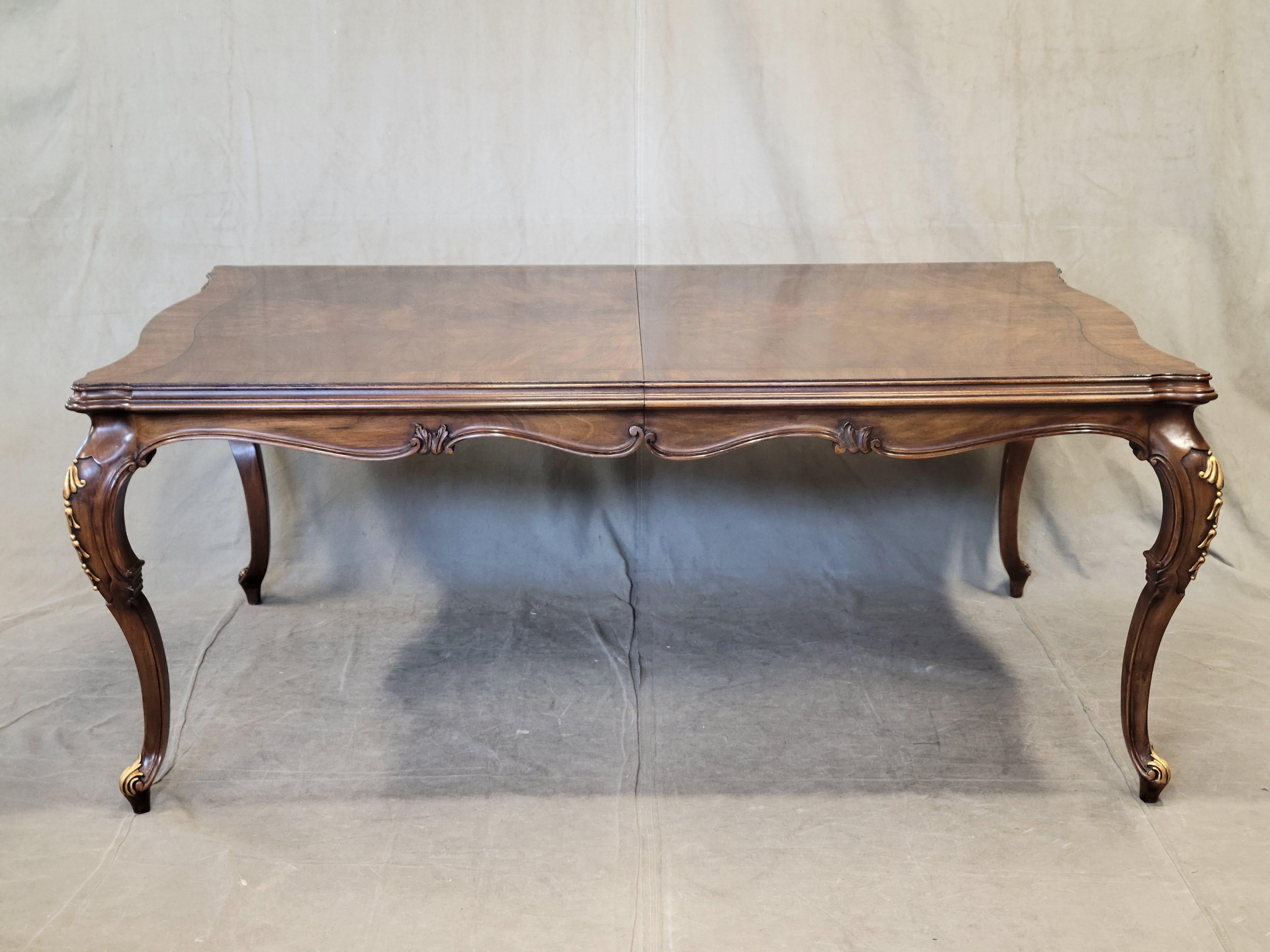American Vintage Karges French Louis XV Burl Walnut Dining Room Table With Four Leaves