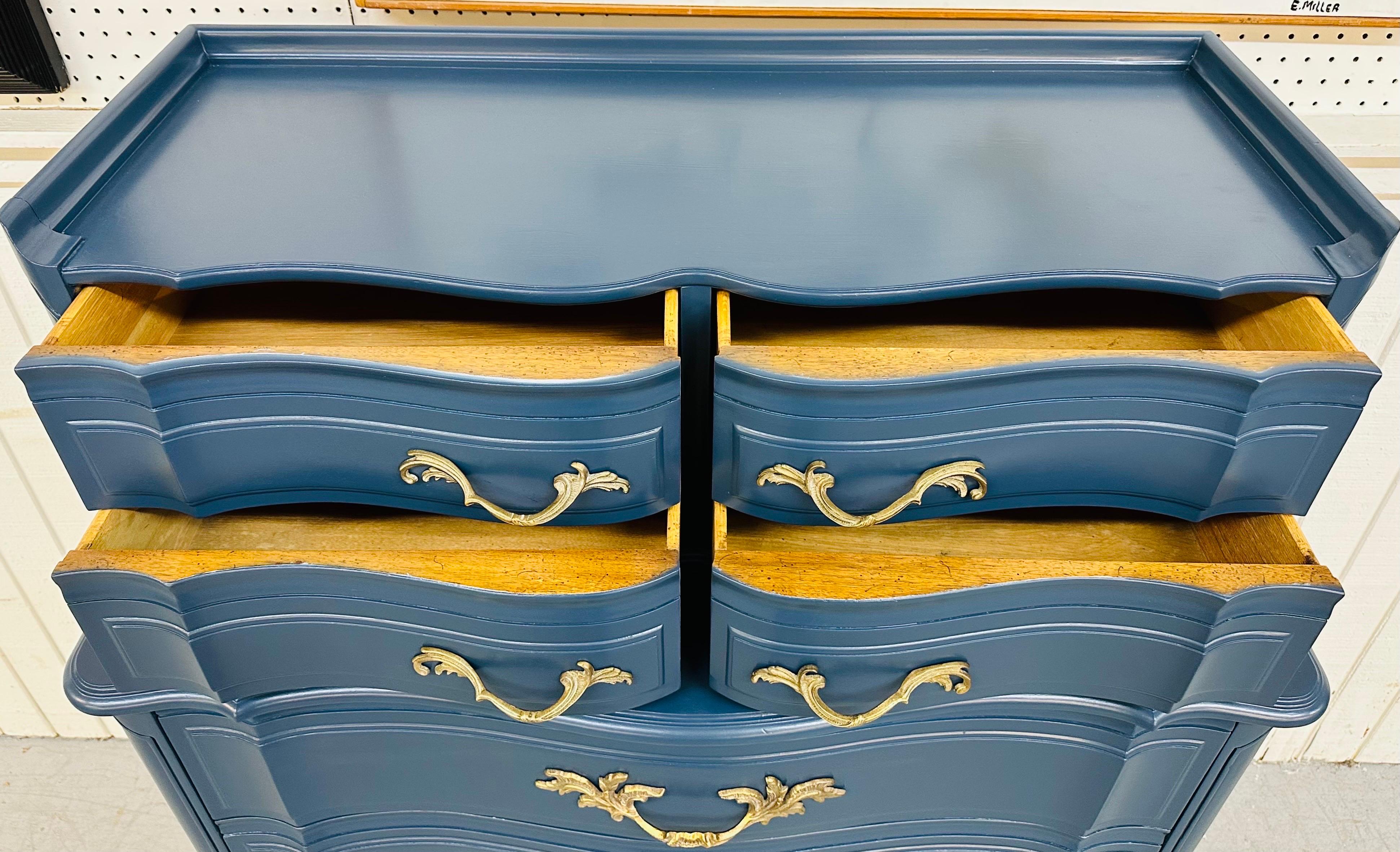 Vintage Karges French Provincial Navy Blue High Chest For Sale at 1stDibs
