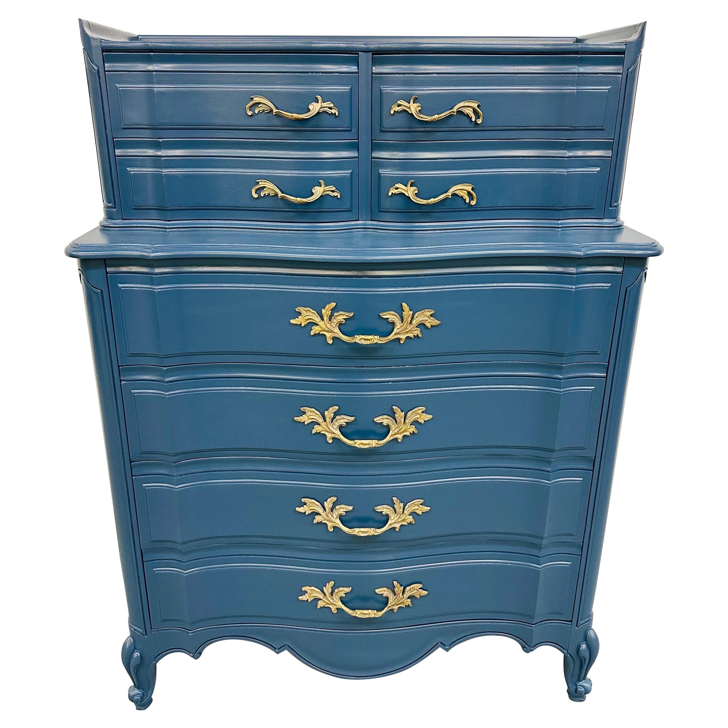 Vintage Karges French Provincial Navy Blue High Chest
