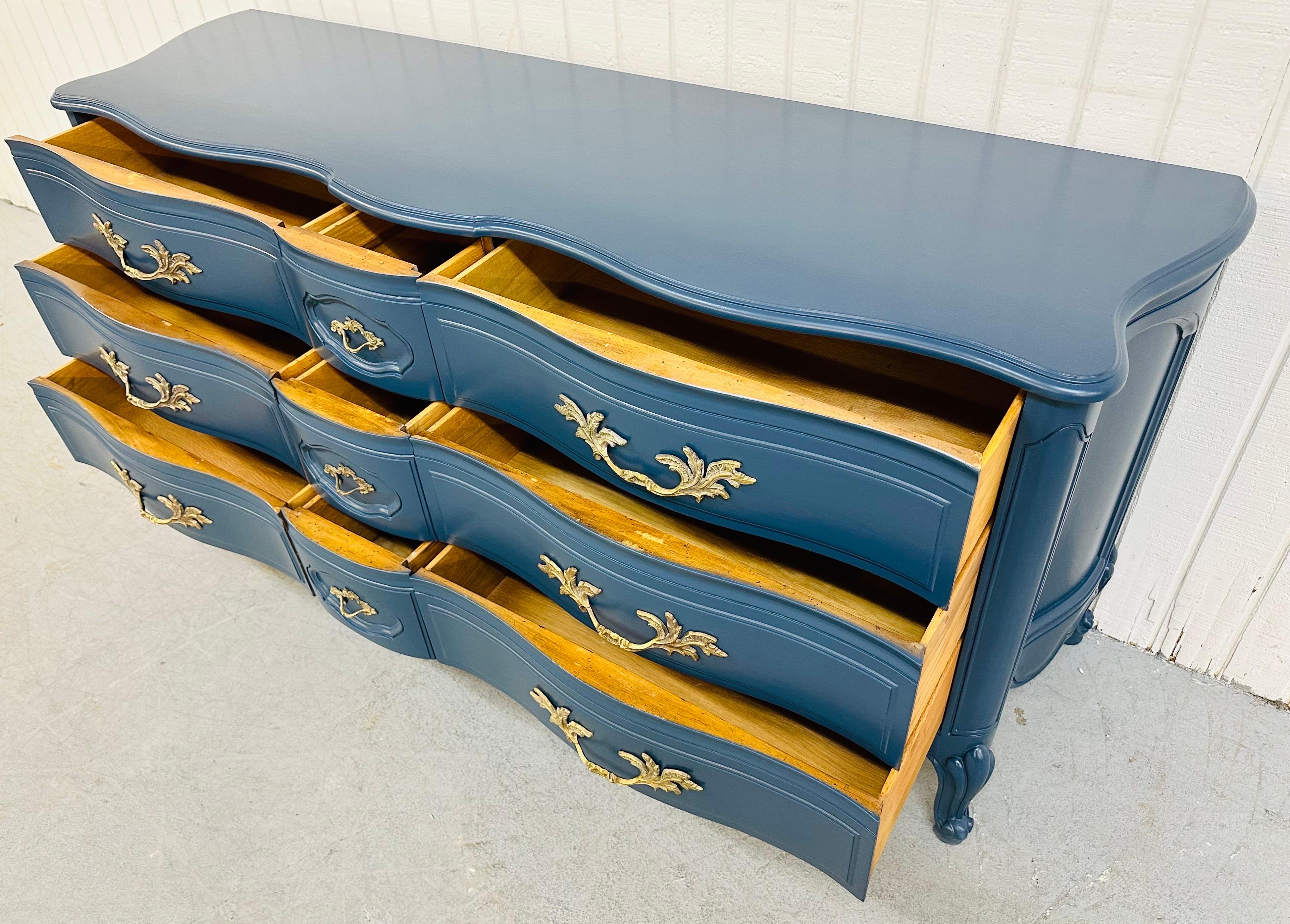 American Vintage Karges Navy Blue French Provincial 9-Drawer Dresser