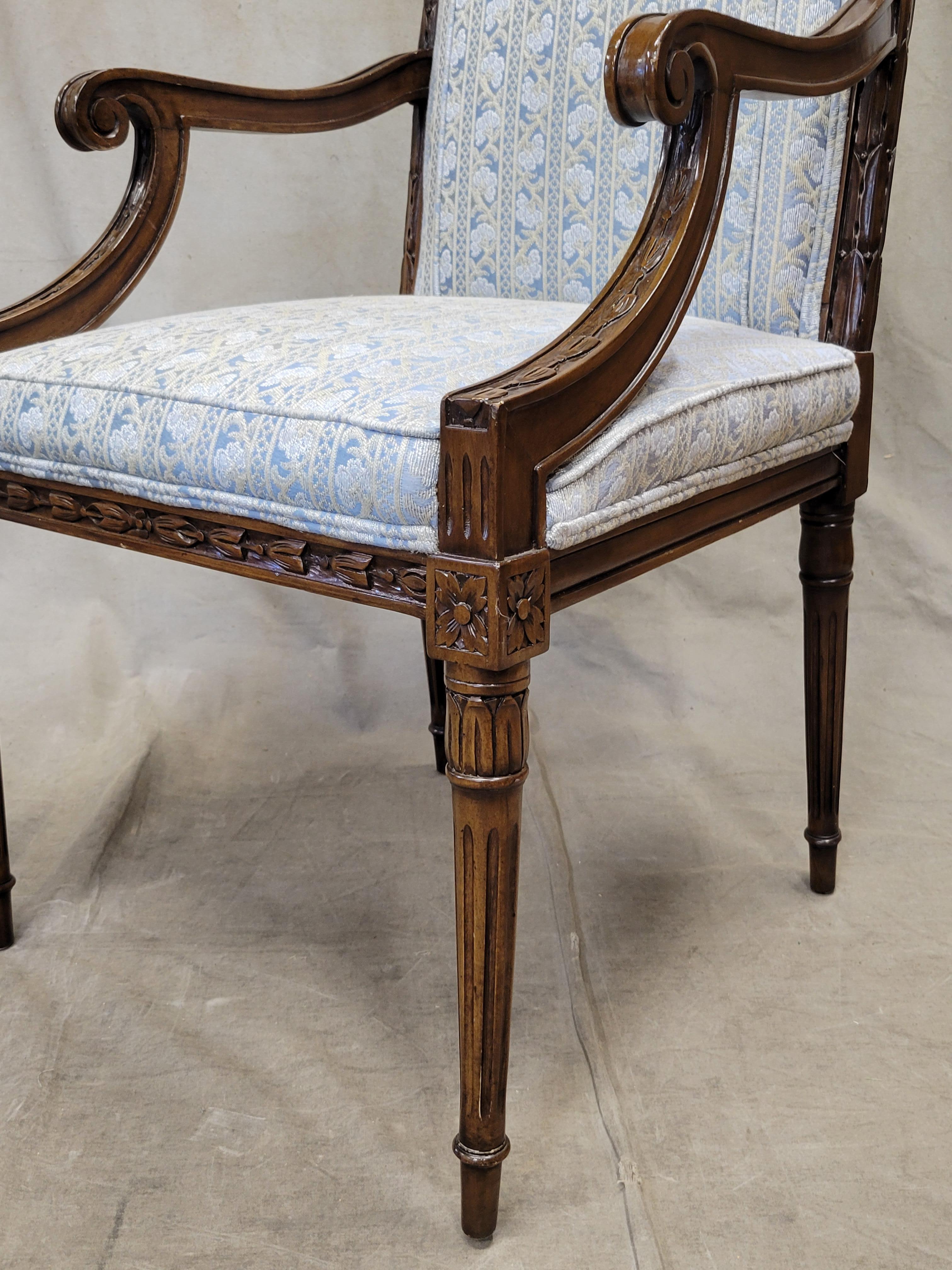 Hand-Carved Vintage Karges Neoclassical Dining Chairs With Pale Blue Upholstery - Set of 8
