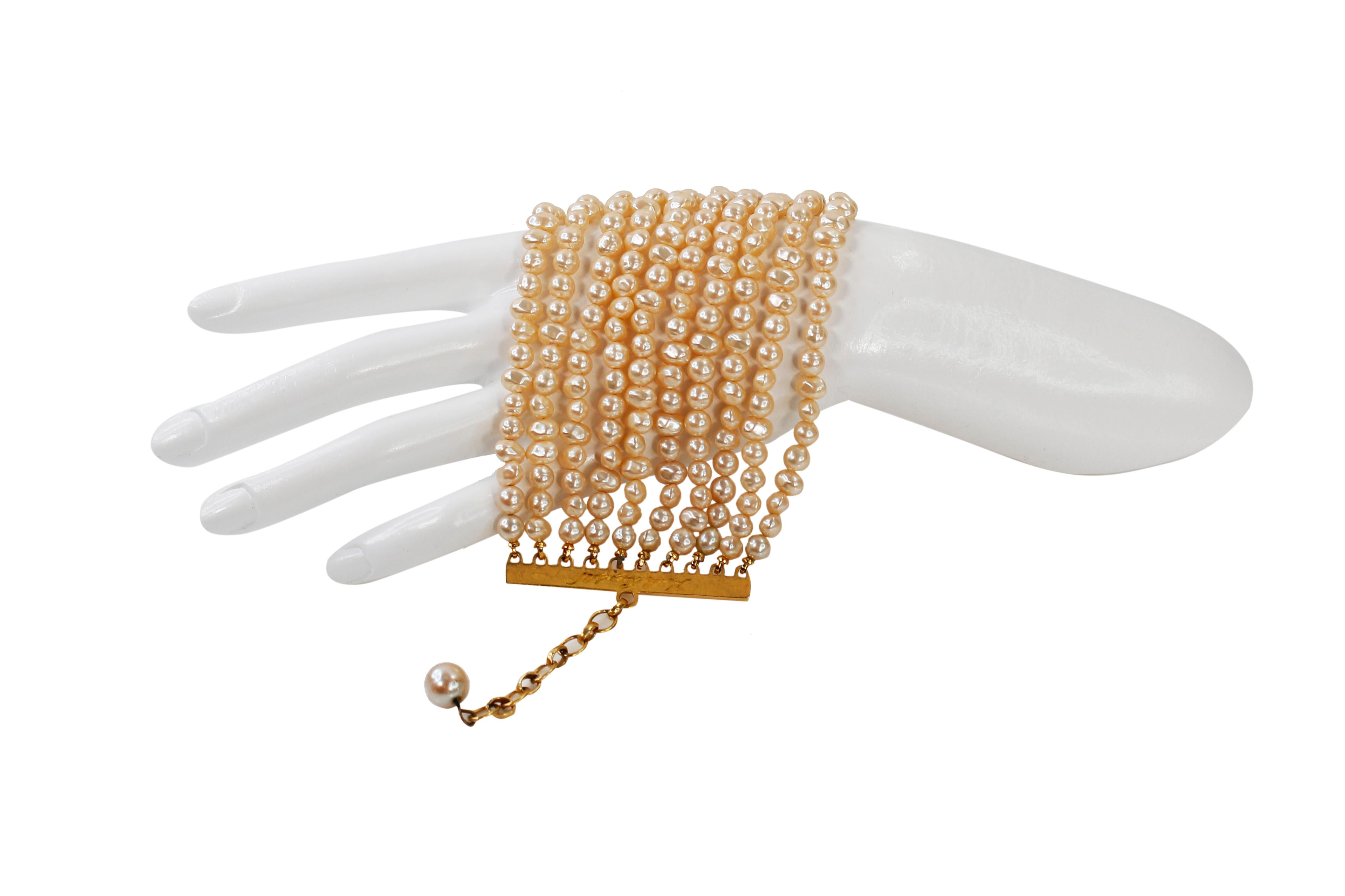 Vintage Karl Lagerfeld 10 Row Faux Pearl Bracelet Circa 1980s In Good Condition In New York, NY