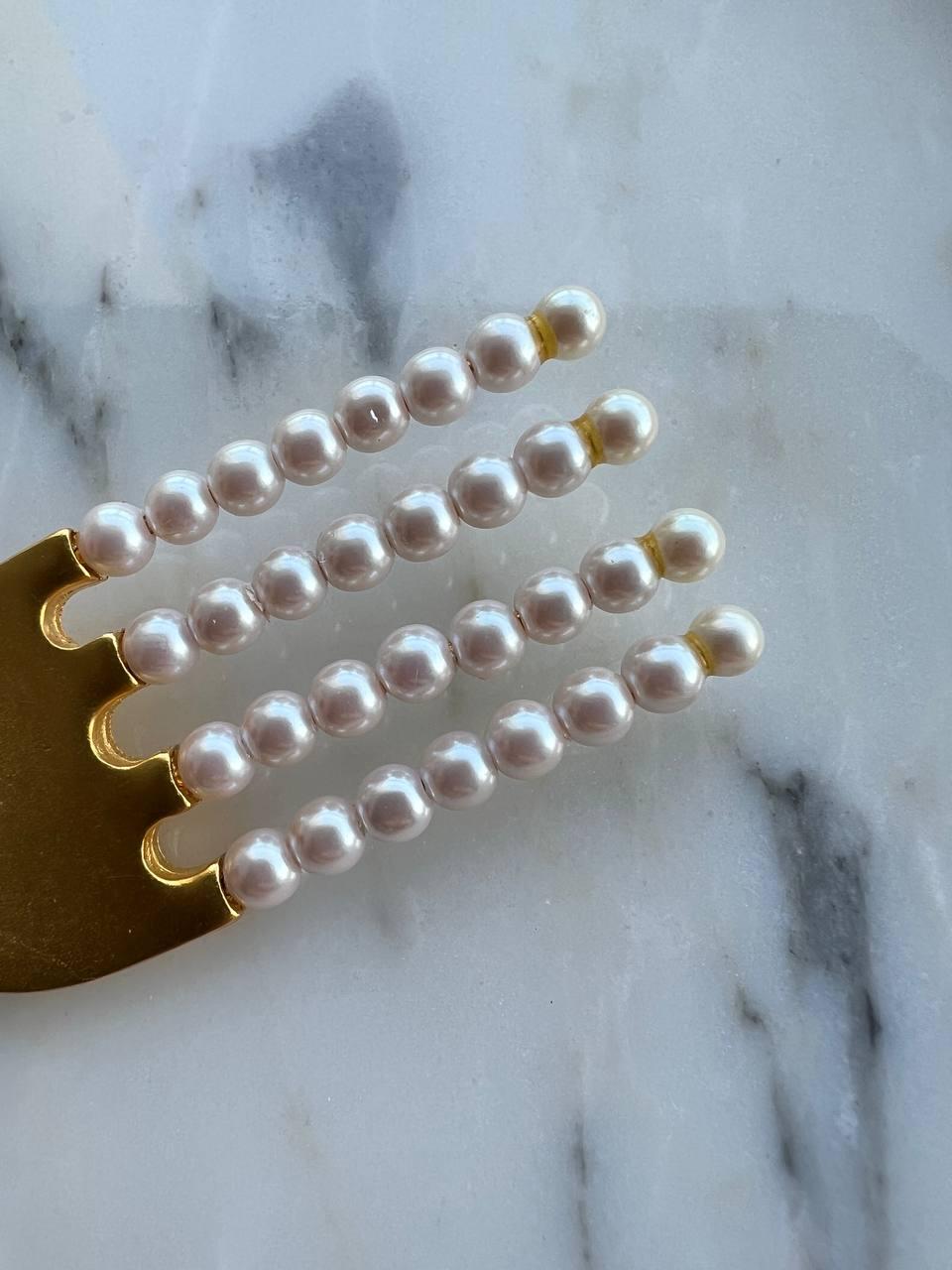 Karl Lagerfeld Broche fourchette vintage en or 24 carats avec fausses perles, années 1990 Unisexe en vente