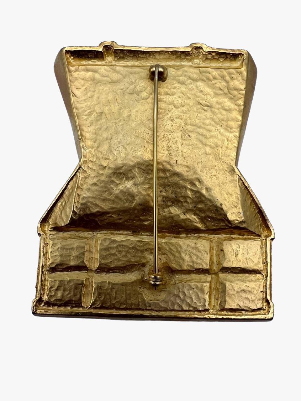 Women's Vintage Karl Lagerfeld 24k gold plate Treasure Chest Brooch, 1990s