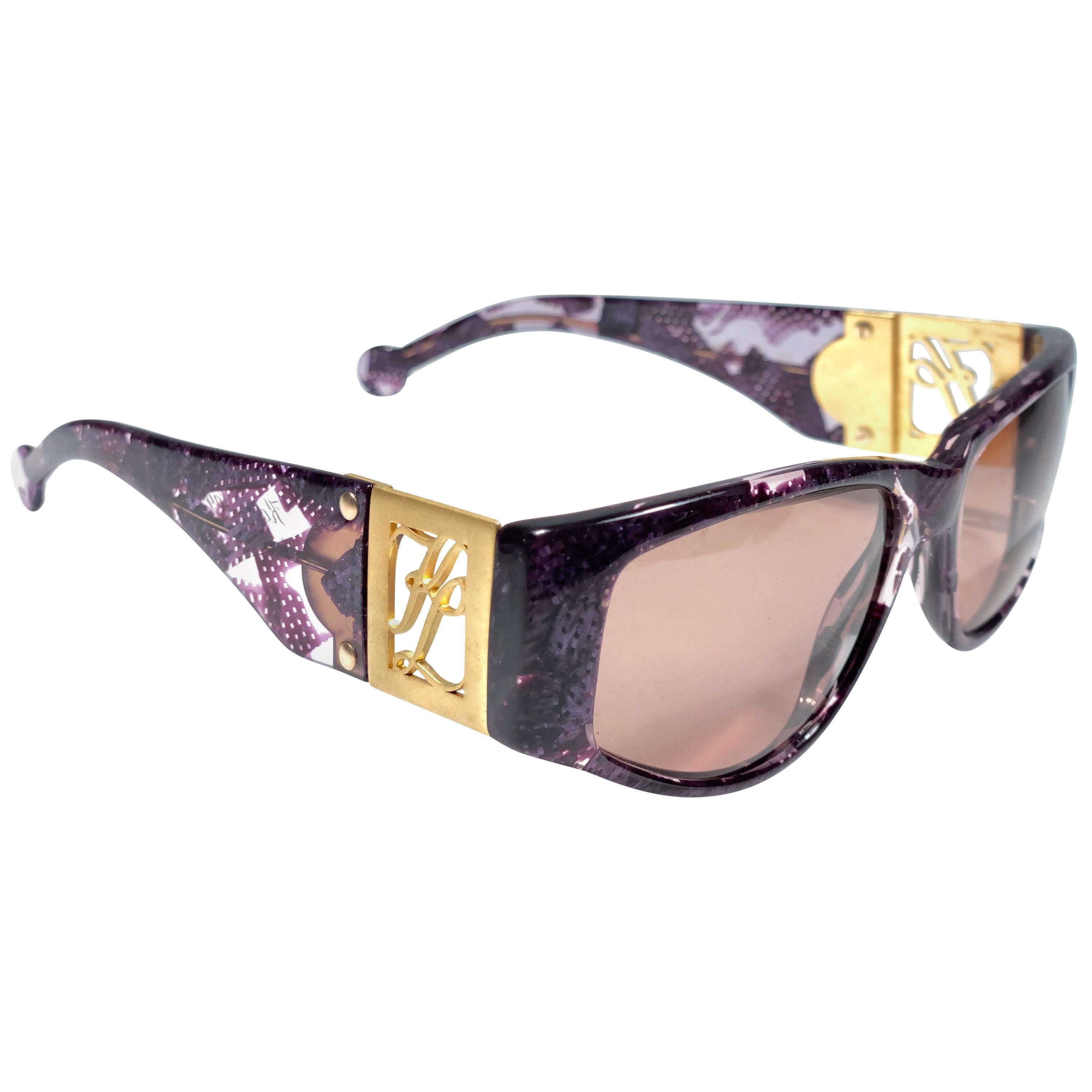  Vintage Karl Lagerfeld 4604 Marble Gold & Fuchsia 1980 Germany Sunglasses For Sale