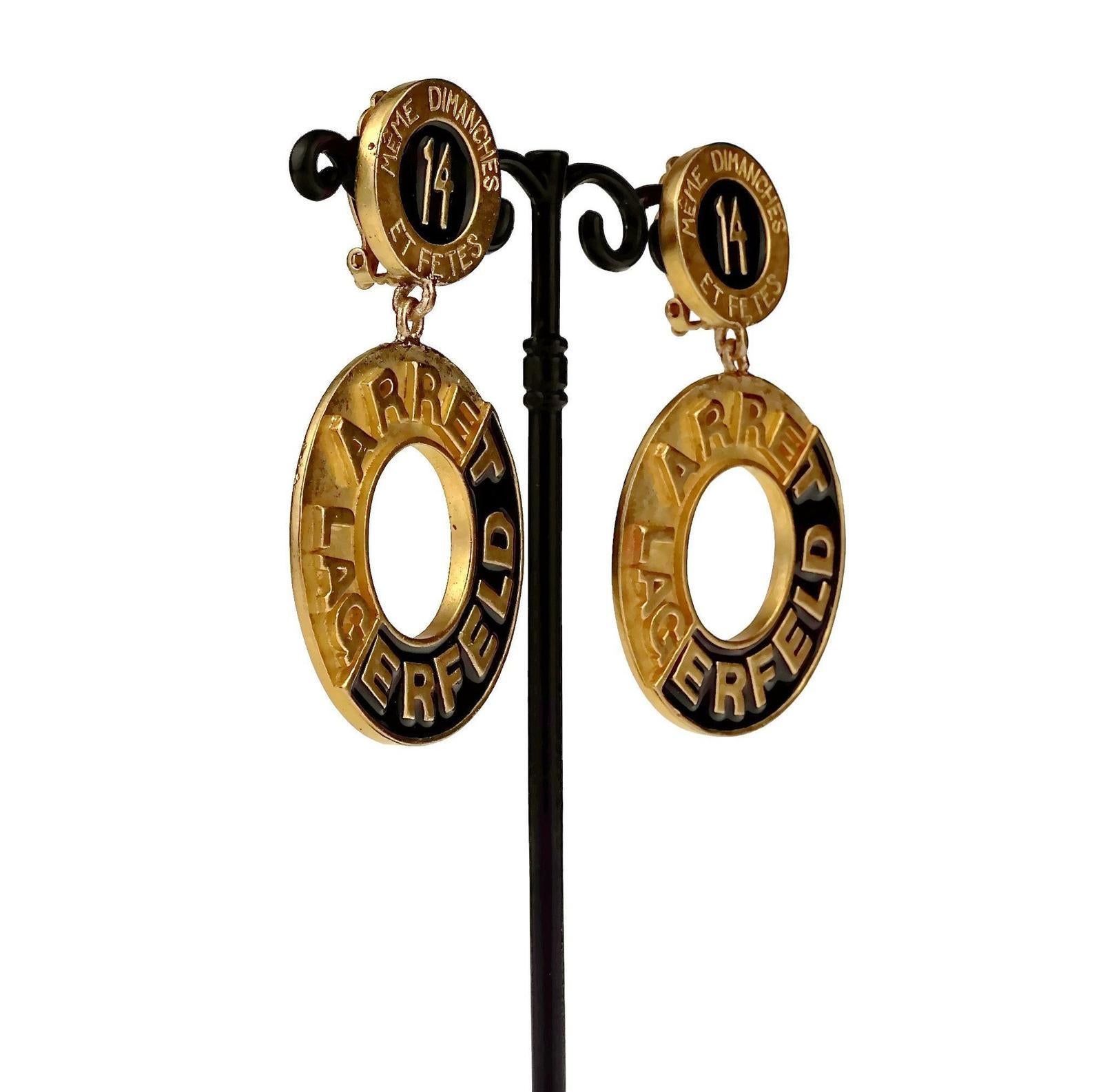 Women's Vintage KARL LAGERFELD Address 14 Blvd De La Madeleine Enamel Hoop Earrings For Sale