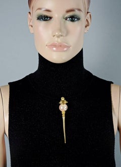 Vintage KARL LAGERFELD Angel Pearl Long Sceptre Brooch