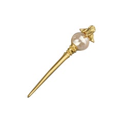 Vintage KARL LAGERFELD Angel Pearl Long Sceptre Brooch