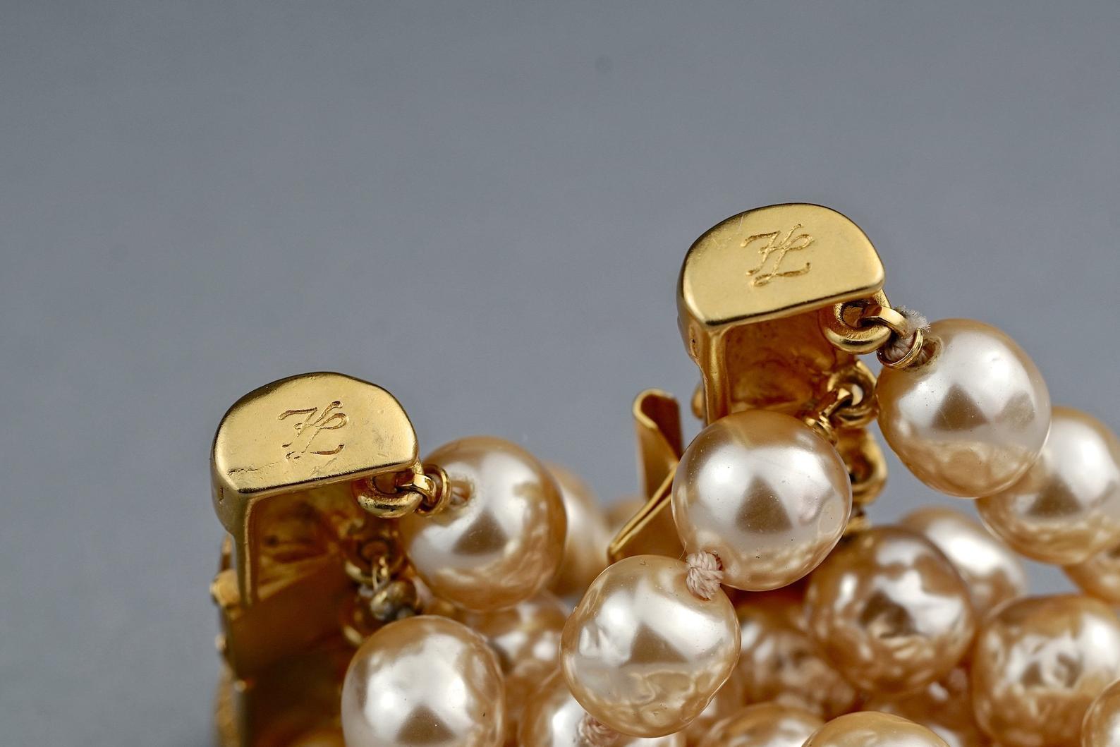Vintage KARL LAGERFELD Bamboo Multi Strand Pearl Cuff Bracelet For Sale 3