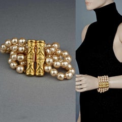 Vintage KARL LAGERFELD Bambus Multi Strand Perle Manschette Armband