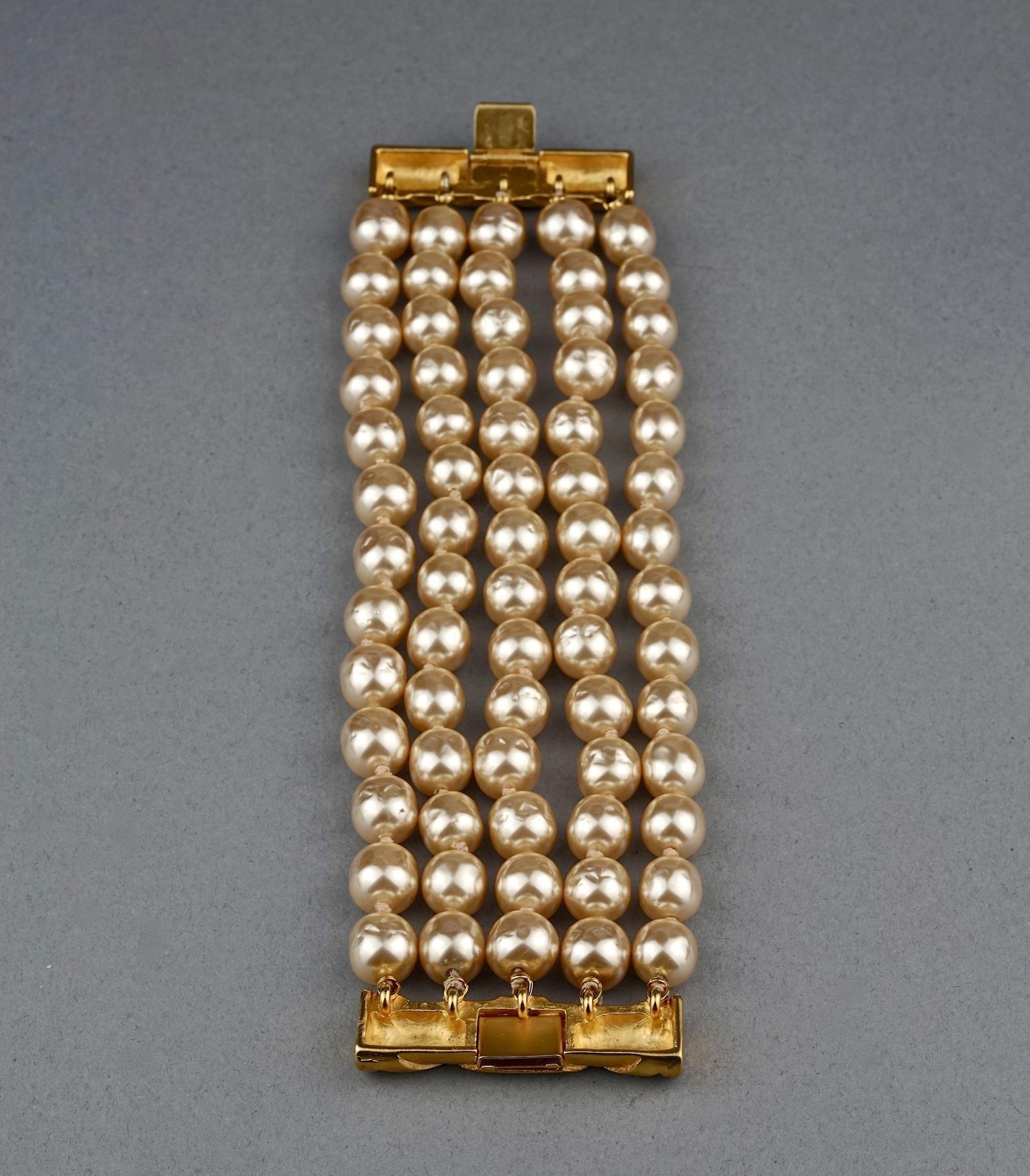Vintage KARL LAGERFELD Bamboo Multi Strand Pearl Cuff Bracelet For Sale 2